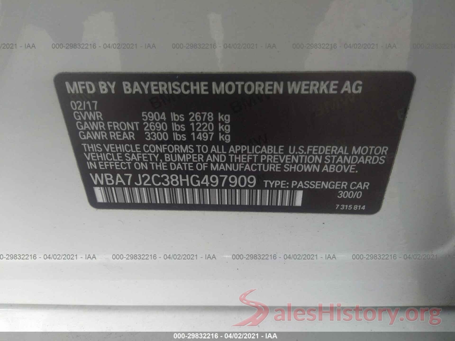 WBA7J2C38HG497909 2017 BMW 7 SERIES