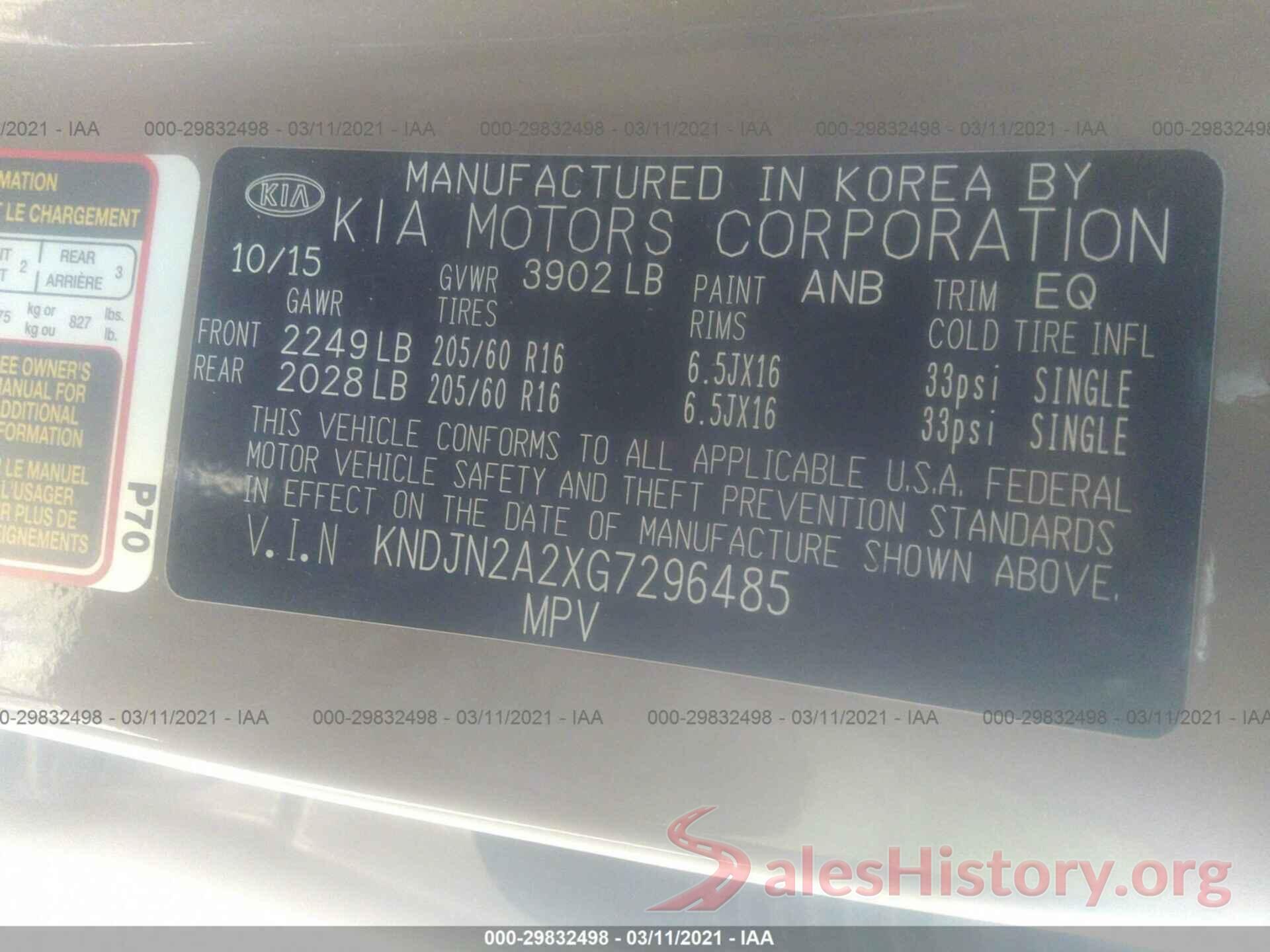 KNDJN2A2XG7296485 2016 KIA SOUL