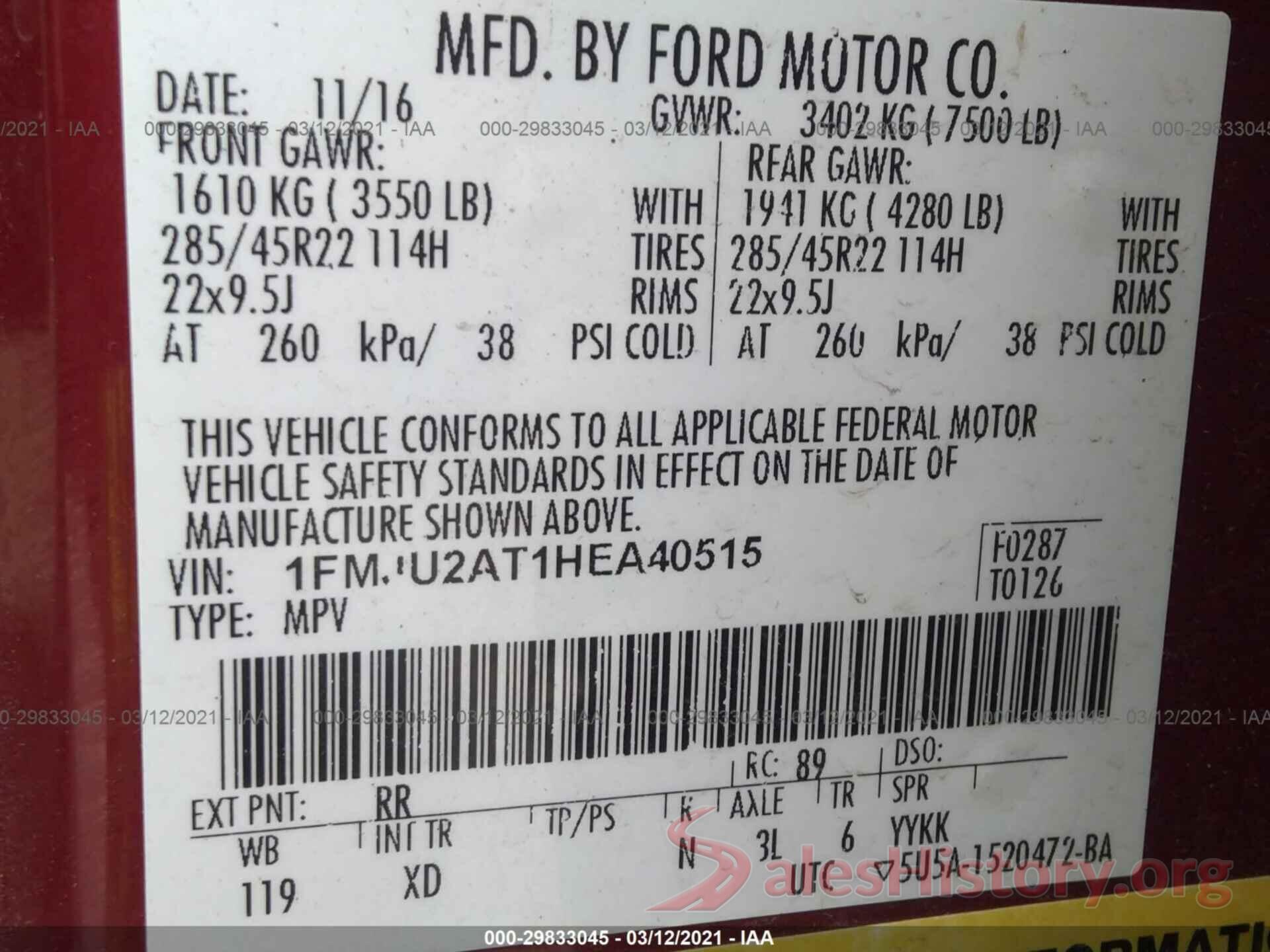 1FMJU2AT1HEA40515 2017 FORD EXPEDITION