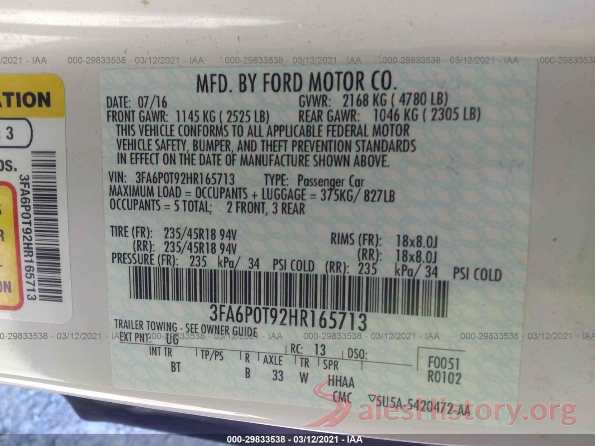 3FA6P0T92HR165713 2017 FORD FUSION