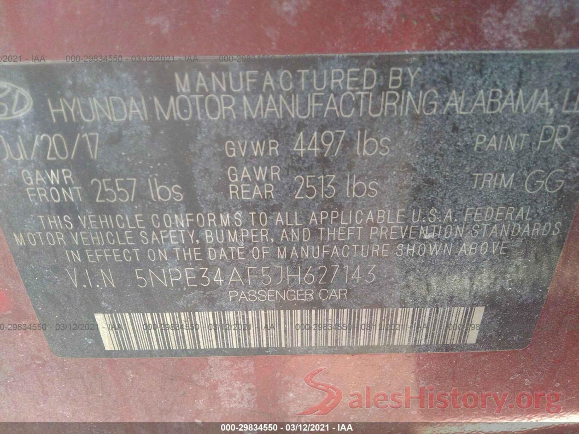 5NPE34AF5JH627143 2018 HYUNDAI SONATA