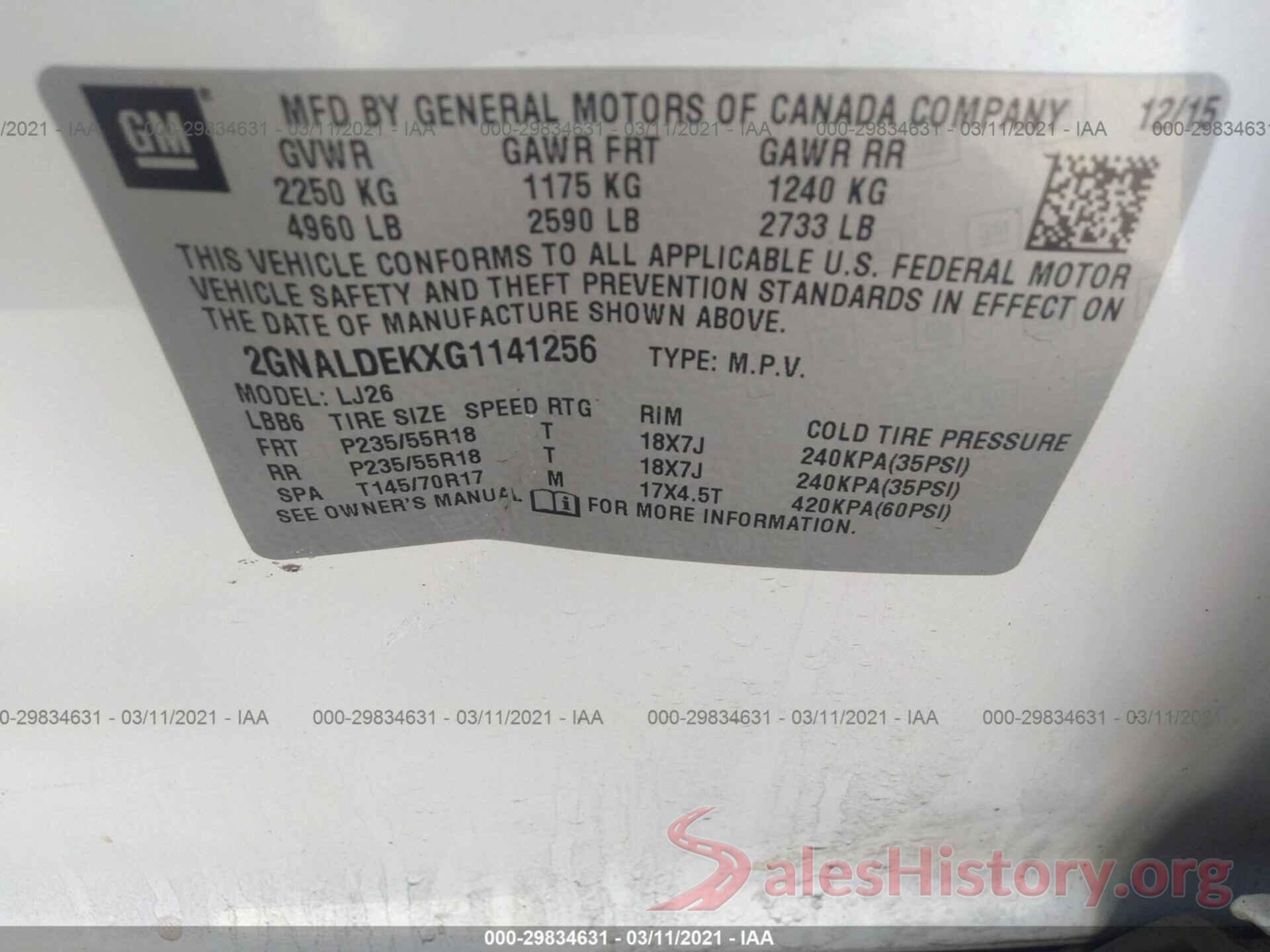 2GNALDEKXG1141256 2016 CHEVROLET EQUINOX