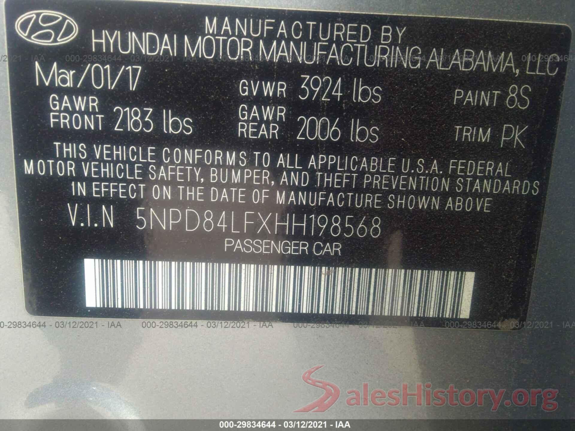 5NPD84LFXHH198568 2017 HYUNDAI ELANTRA