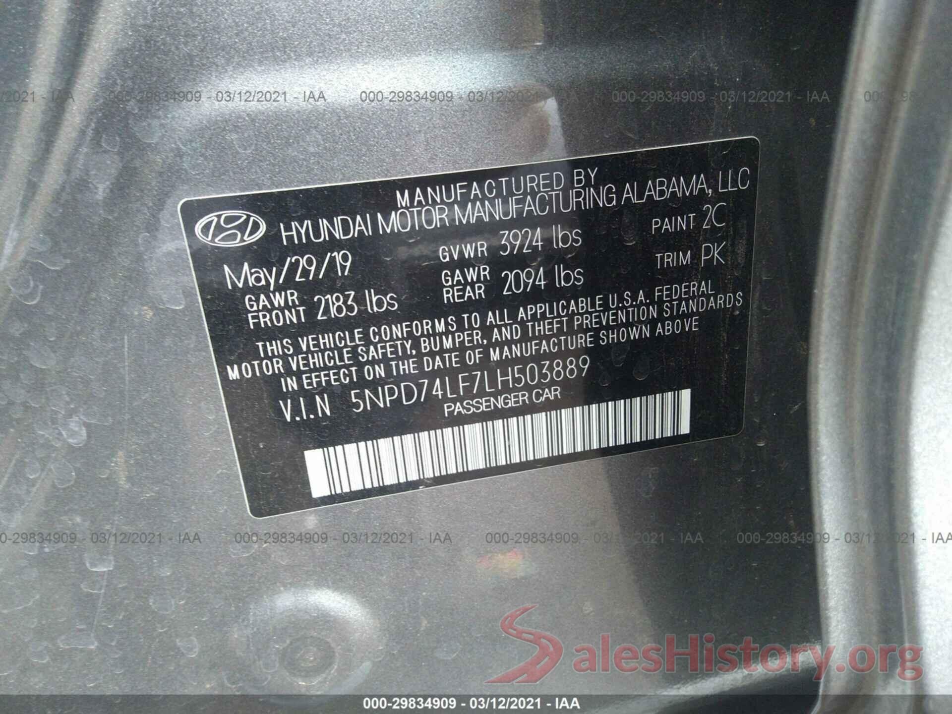 5NPD74LF7LH503889 2020 HYUNDAI ELANTRA