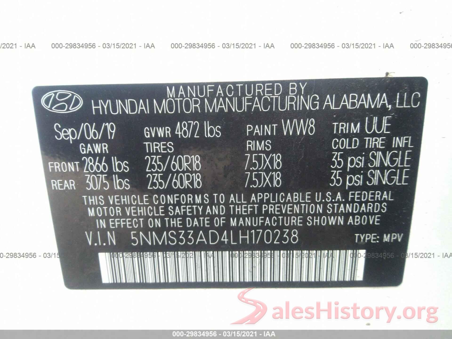 5NMS33AD4LH170238 2020 HYUNDAI SANTA FE