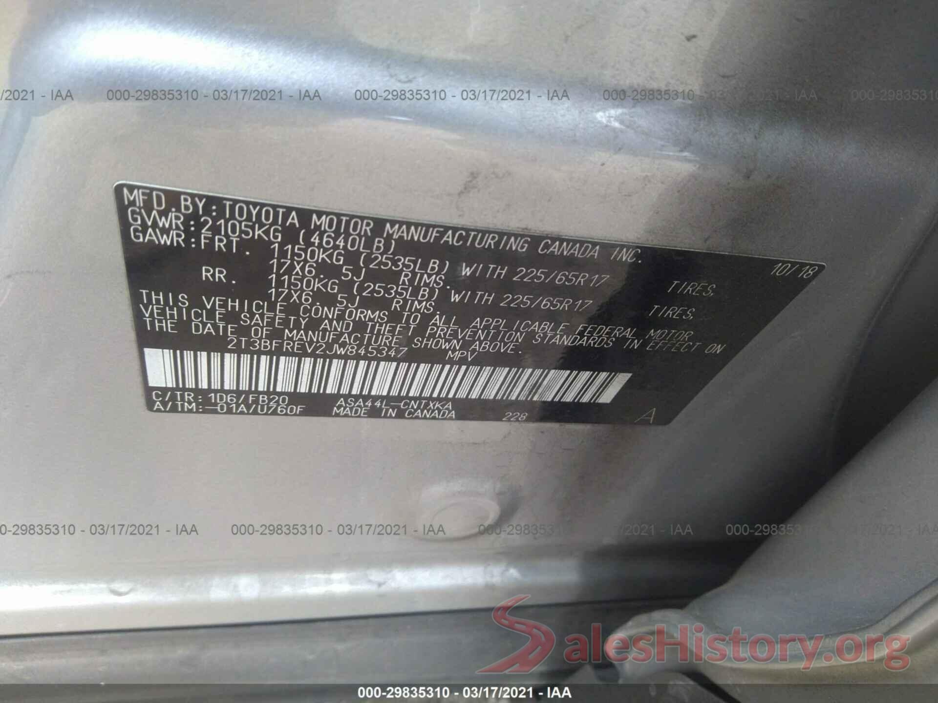 2T3BFREV2JW845347 2018 TOYOTA RAV4