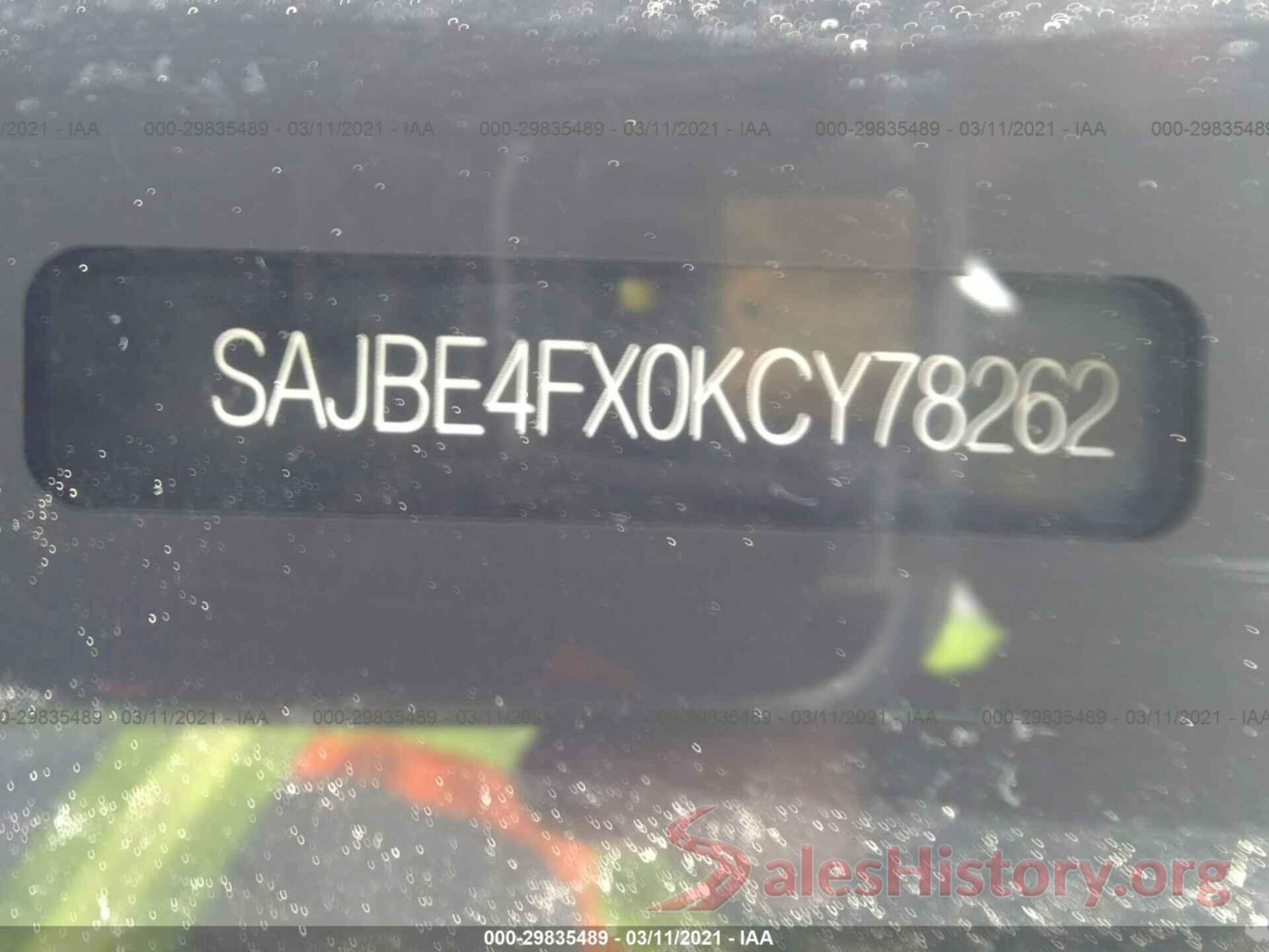 SAJBE4FX0KCY78262 2019 JAGUAR XF