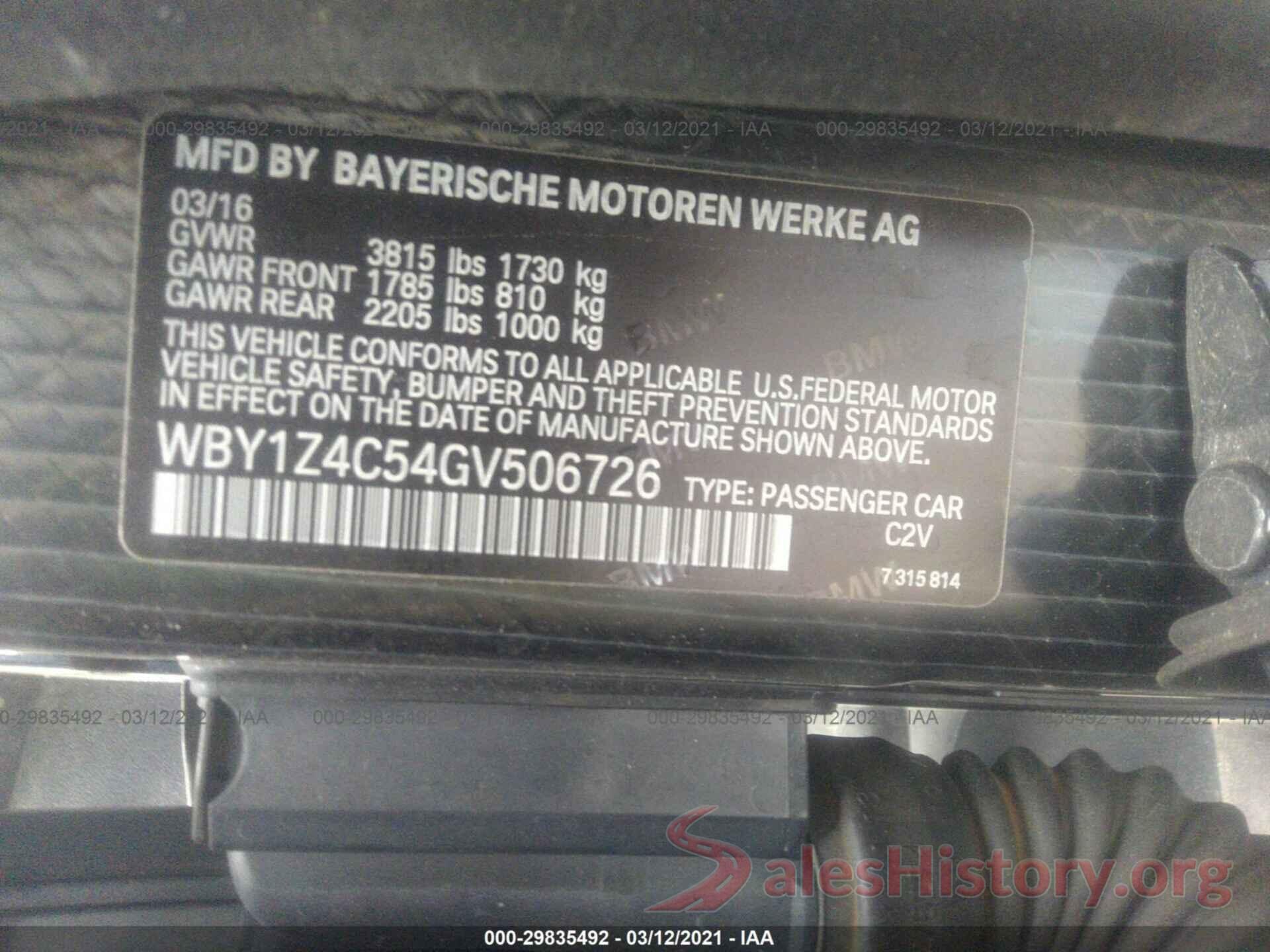 WBY1Z4C54GV506726 2016 BMW I3