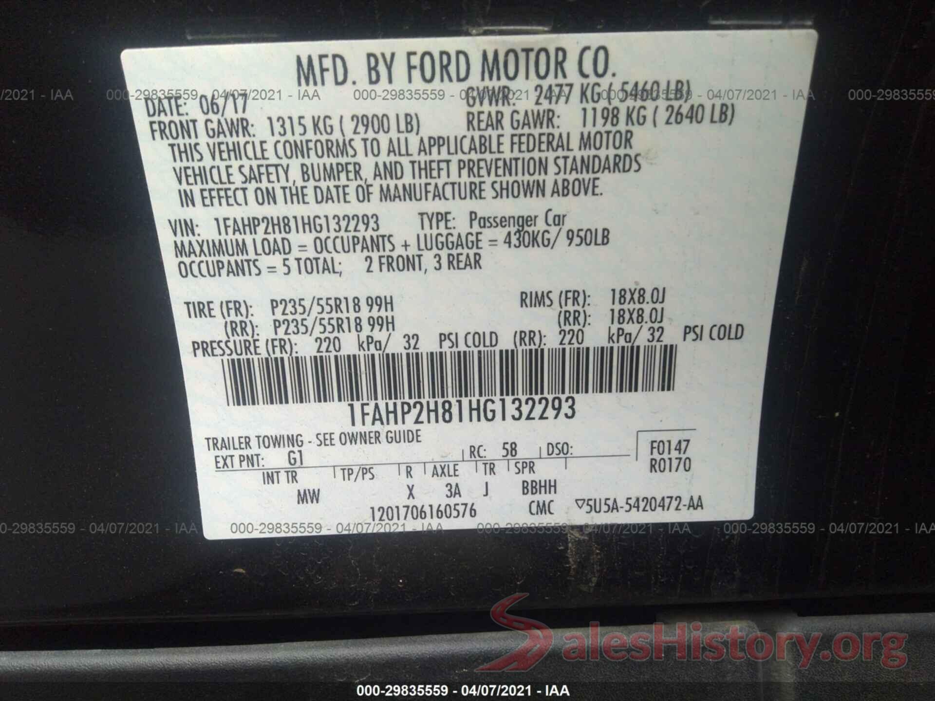 1FAHP2H81HG132293 2017 FORD TAURUS