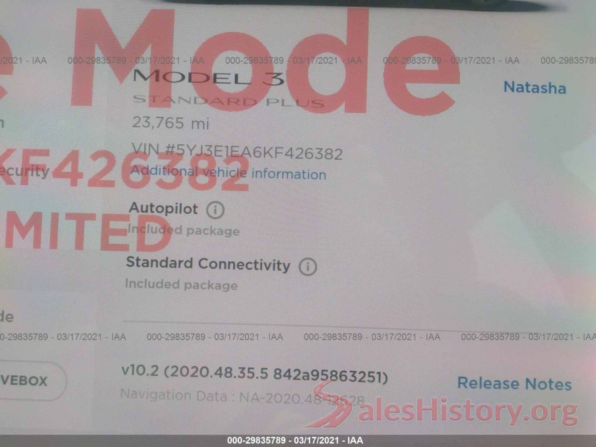 5YJ3E1EA6KF426382 2019 TESLA MODEL 3