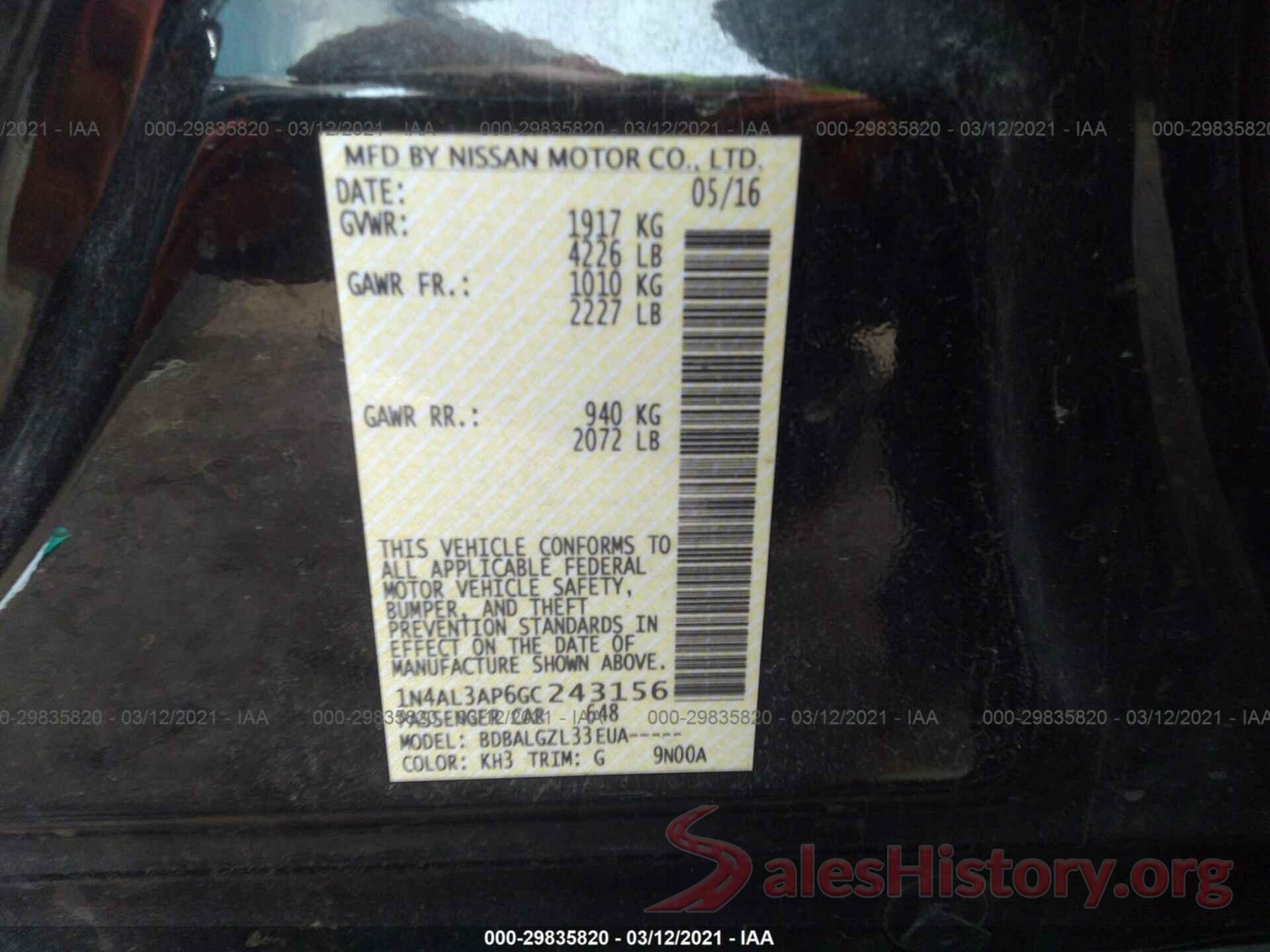 1N4AL3AP6GC243156 2016 NISSAN ALTIMA