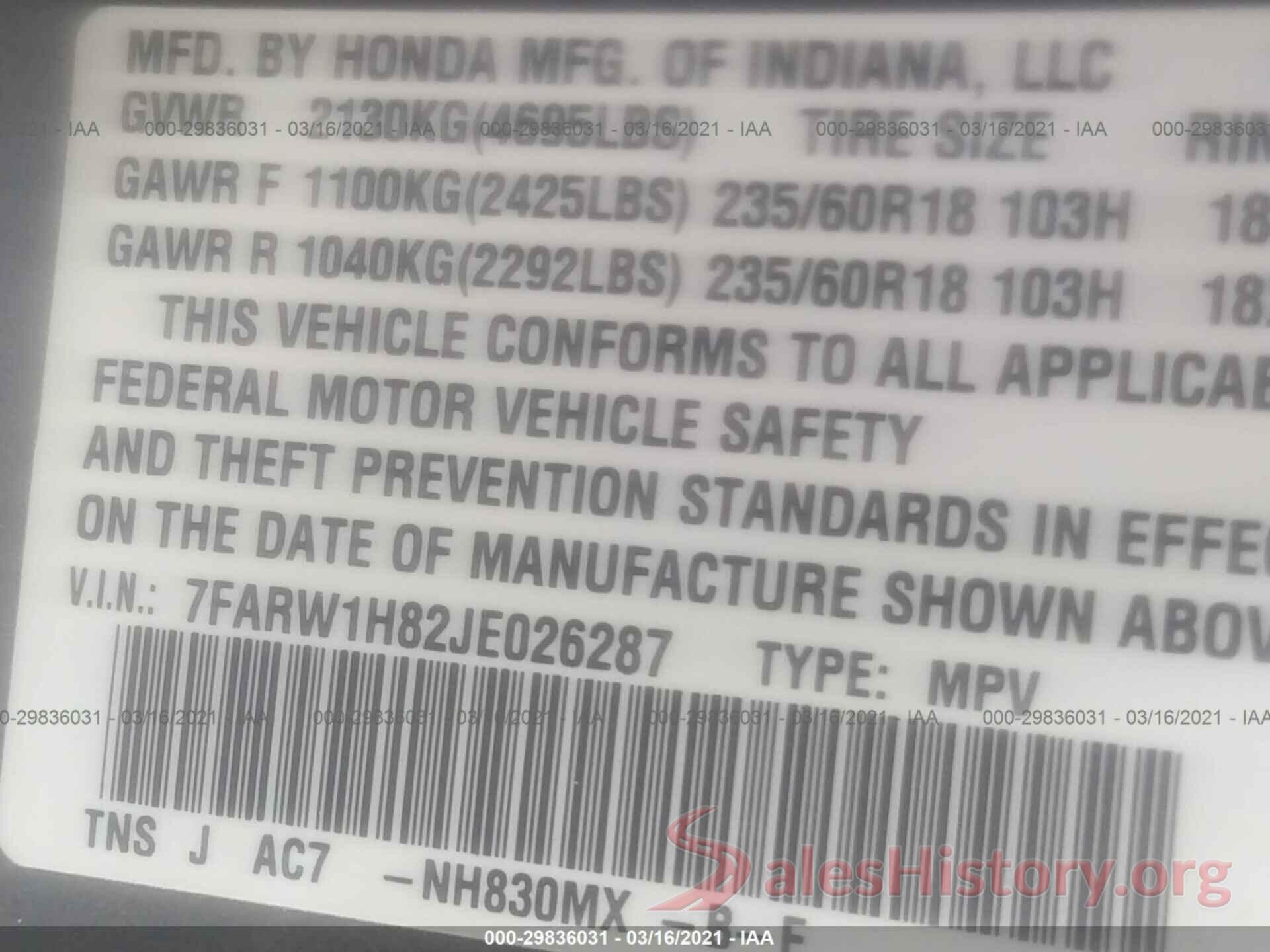 7FARW1H82JE026287 2018 HONDA CR-V