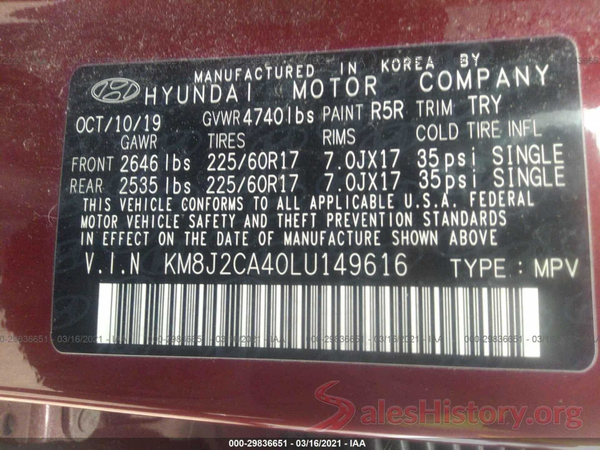 KM8J2CA40LU149616 2020 HYUNDAI TUCSON