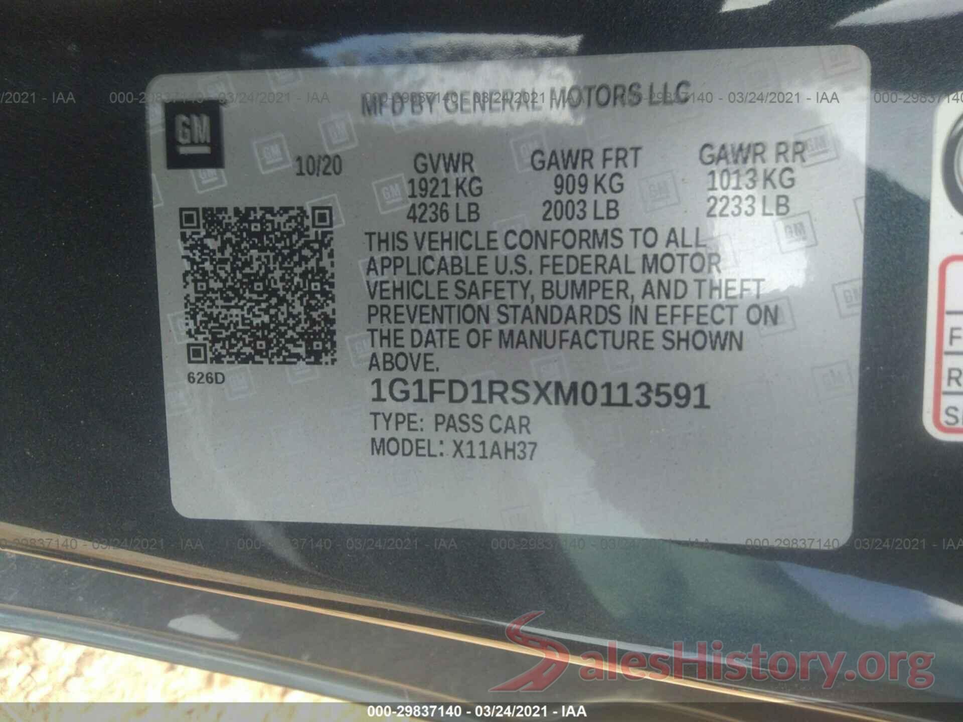 1G1FD1RSXM0113591 2021 CHEVROLET CAMARO