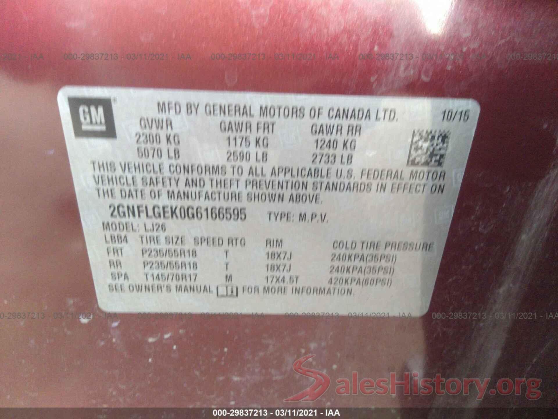 2GNFLGEK0G6166595 2016 CHEVROLET EQUINOX