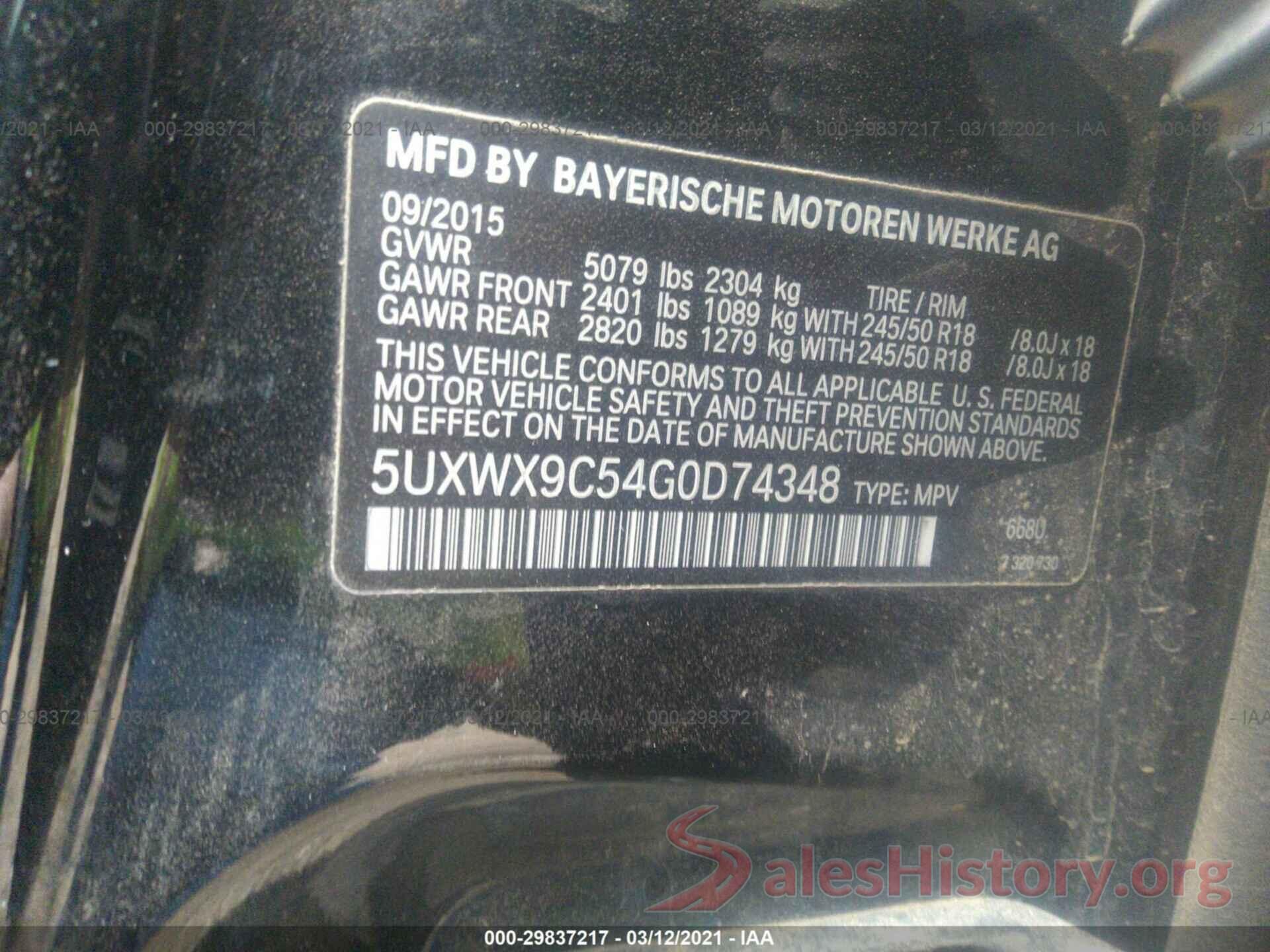 5UXWX9C54G0D74348 2016 BMW X3