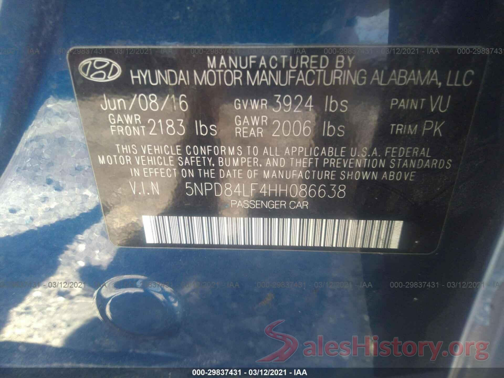 5NPD84LF4HH086638 2017 HYUNDAI ELANTRA