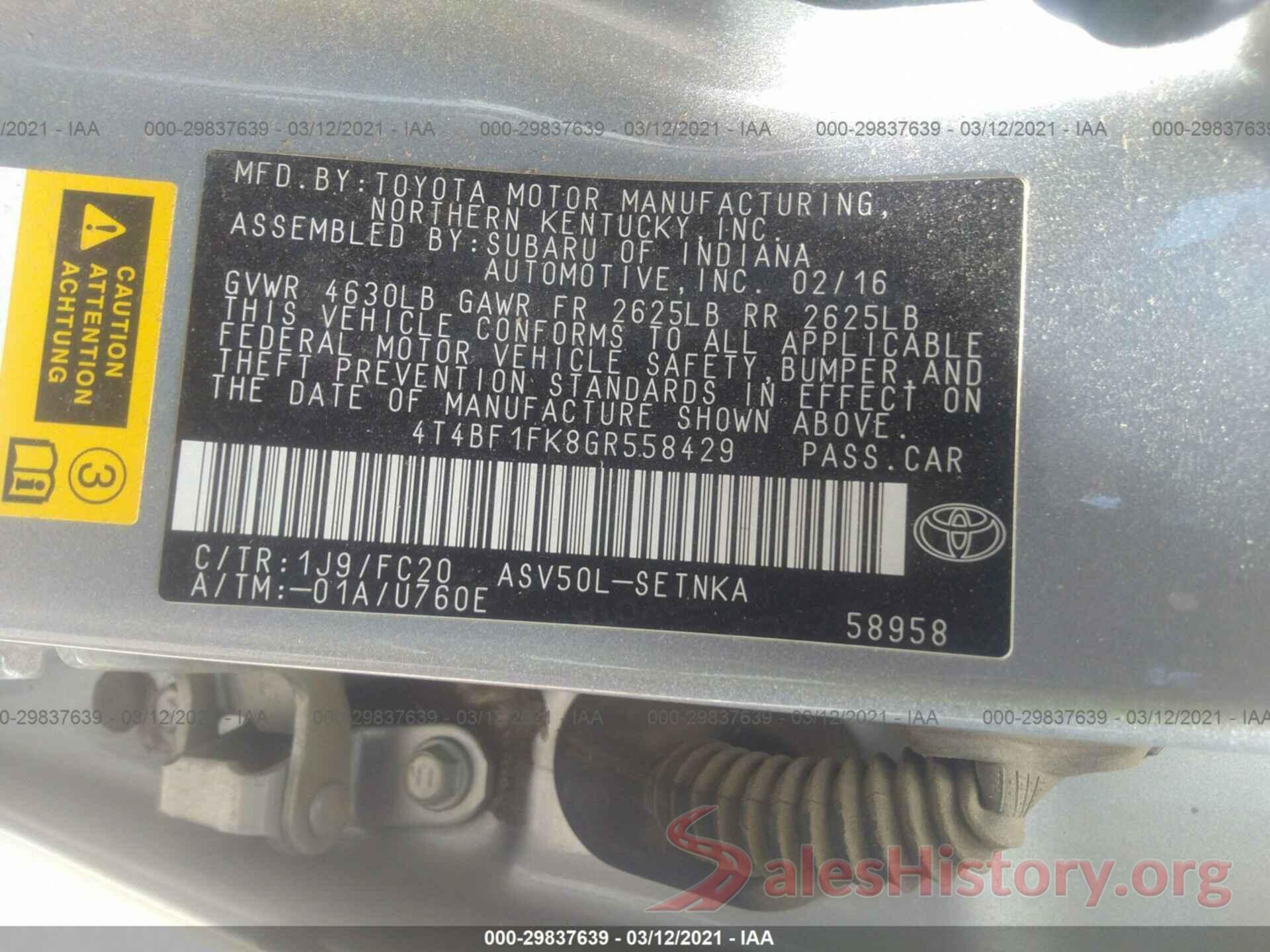 4T4BF1FK8GR558429 2016 TOYOTA CAMRY