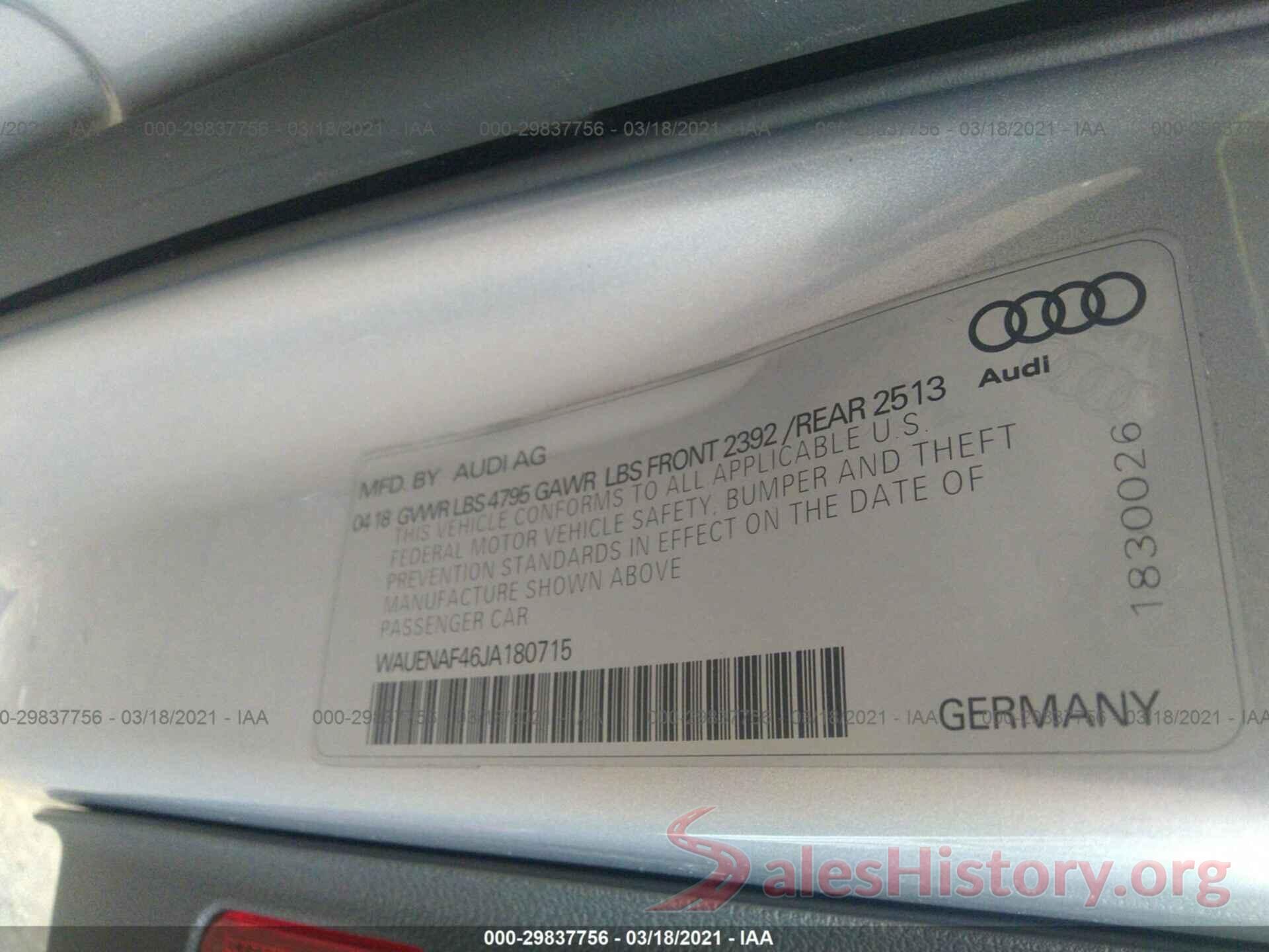 WAUENAF46JA180715 2018 AUDI A4