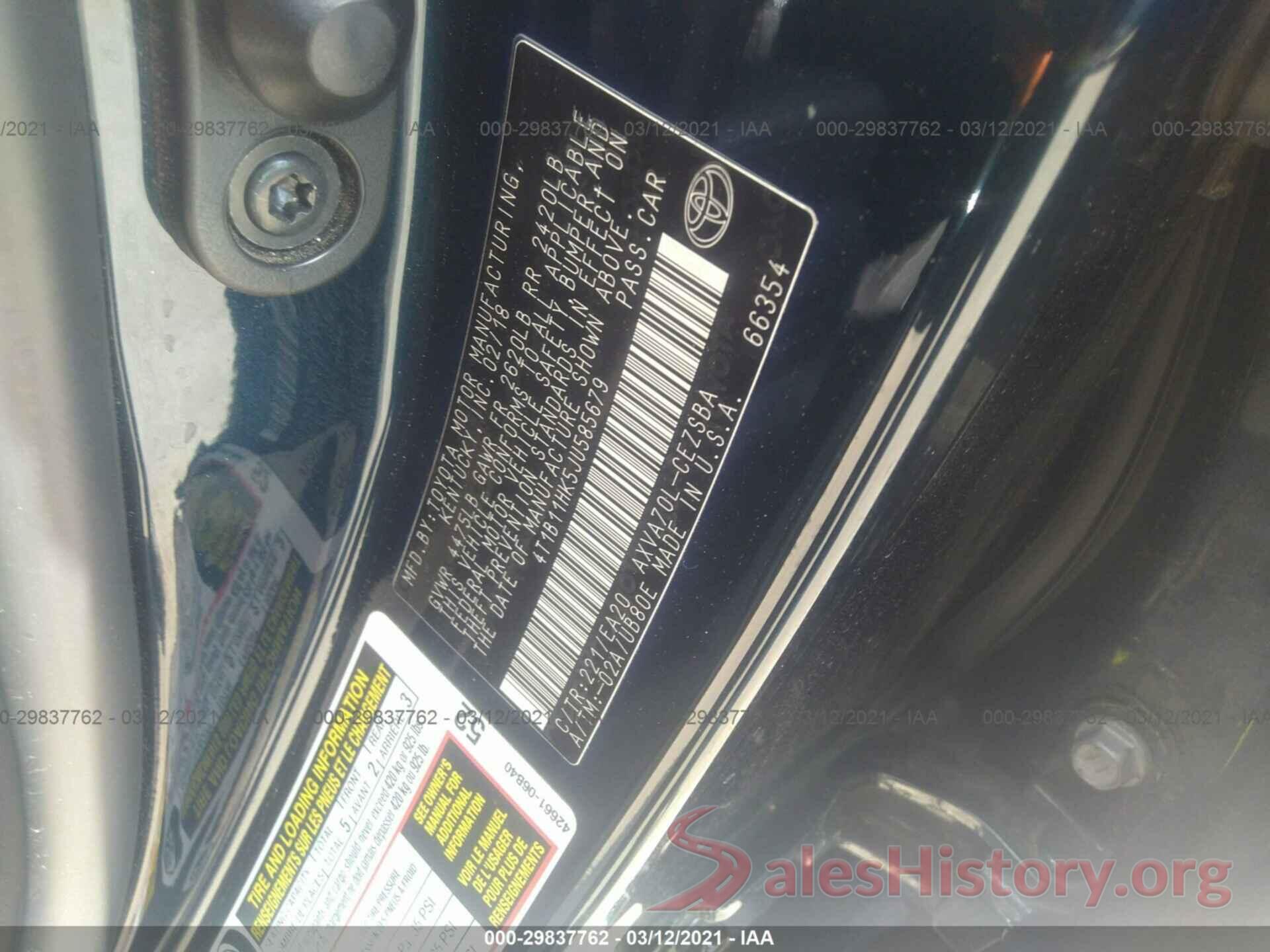 4T1B11HK5JU585679 2018 TOYOTA CAMRY