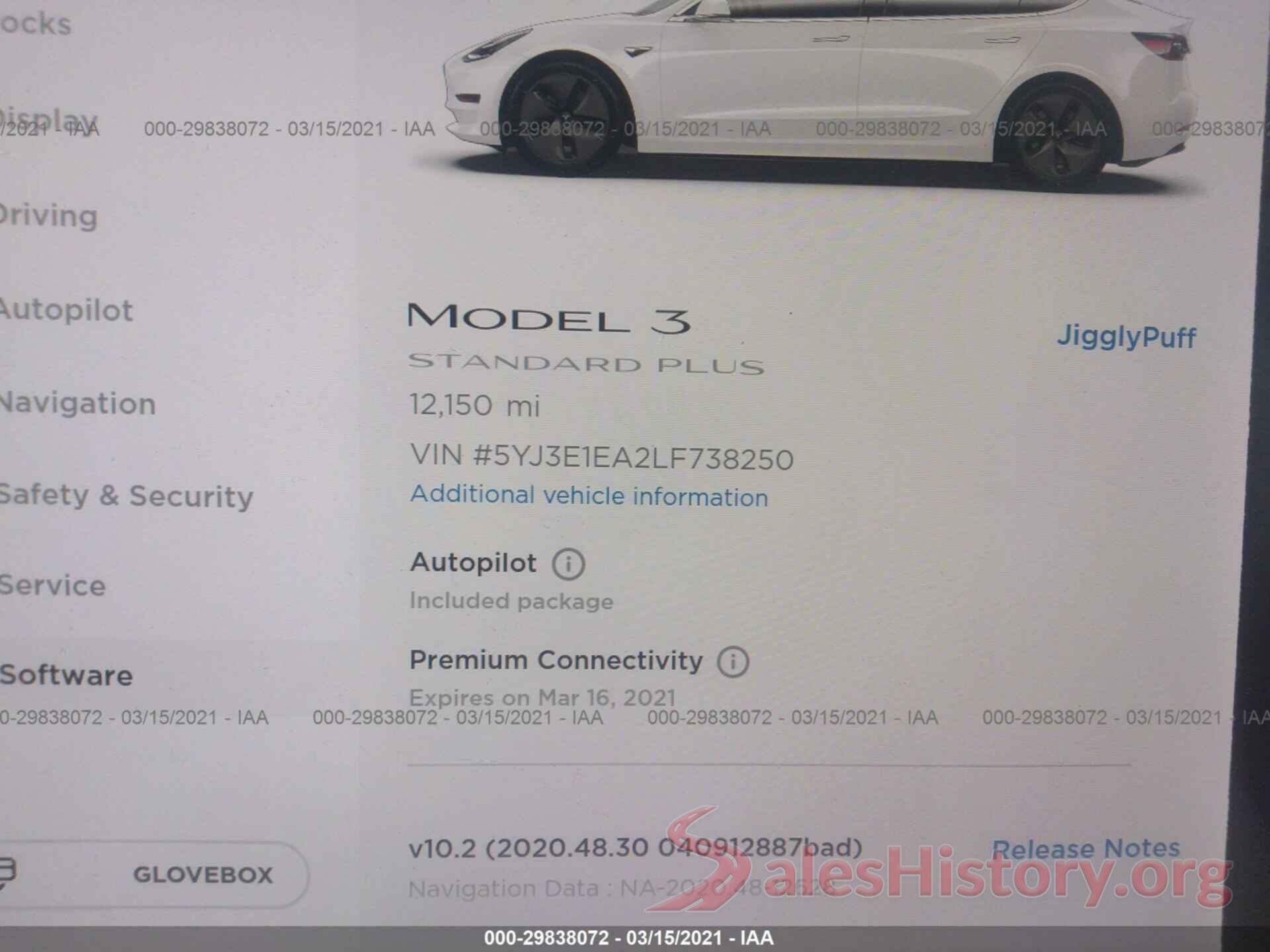 5YJ3E1EA2LF738250 2020 TESLA MODEL 3