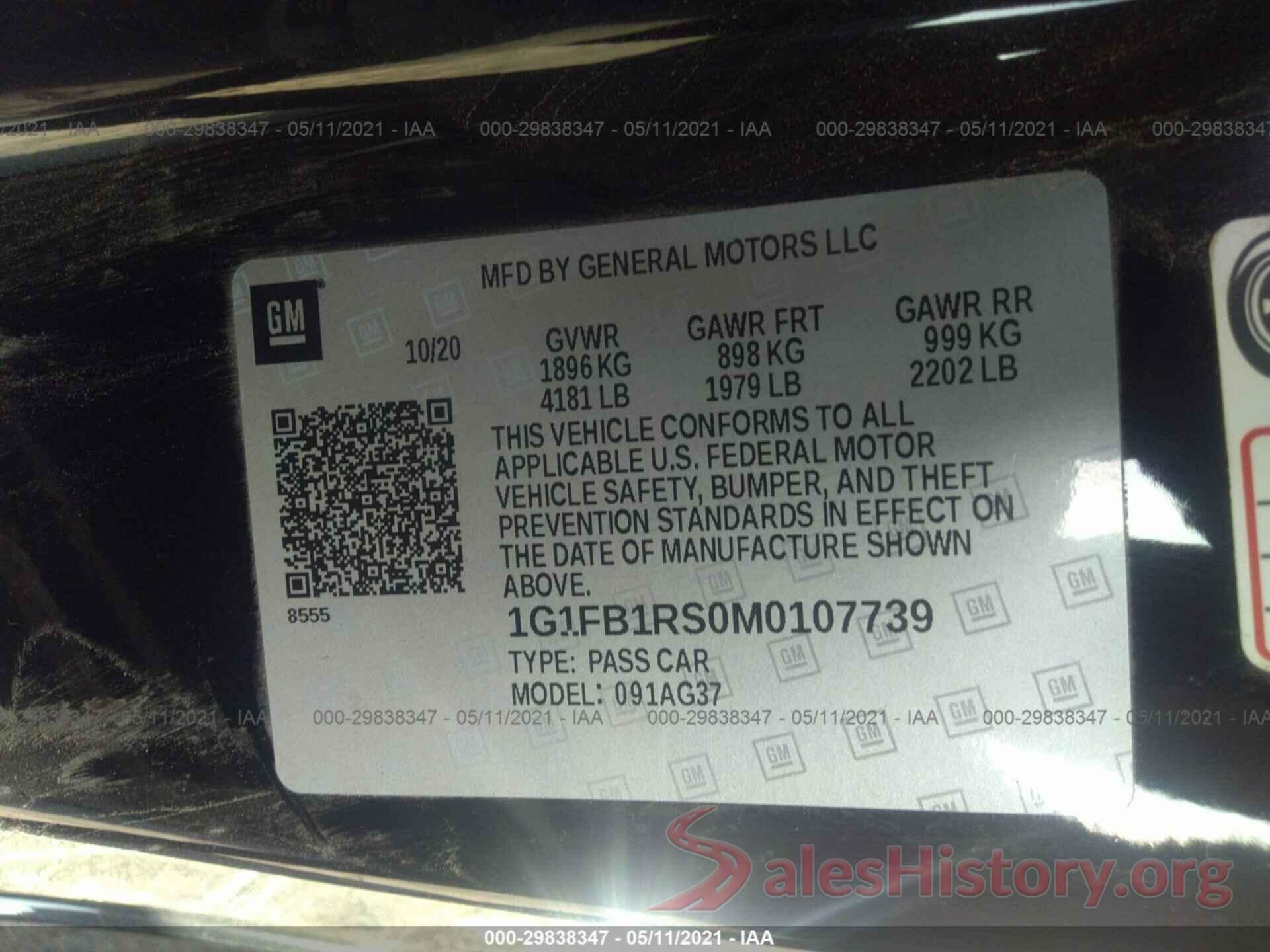 1G1FB1RS0M0107739 2021 CHEVROLET CAMARO