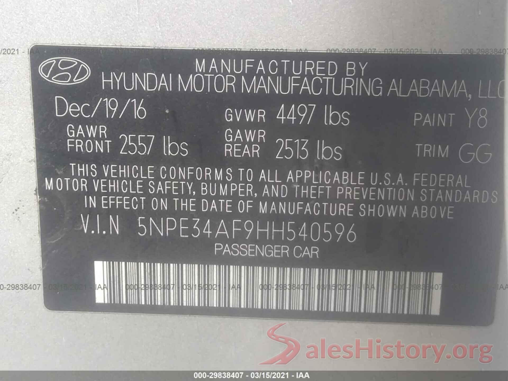 5NPE34AF9HH540596 2017 HYUNDAI SONATA