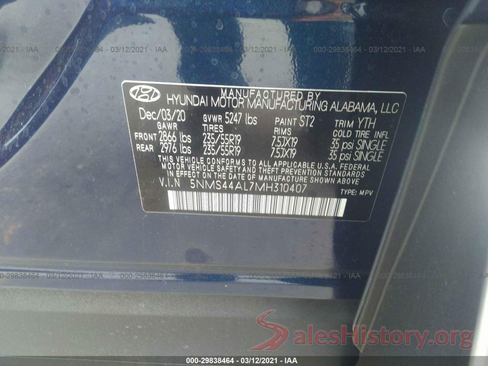 5NMS44AL7MH310407 2021 HYUNDAI SANTA FE