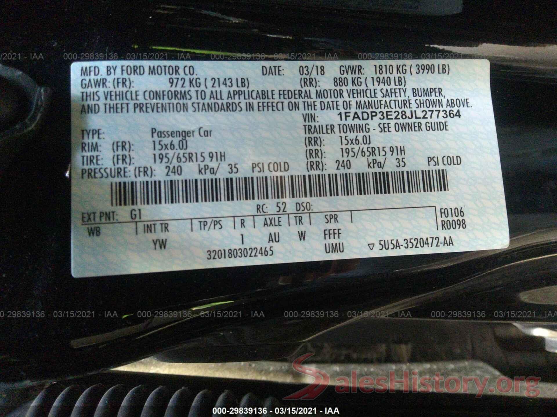 1FADP3E28JL277364 2018 FORD FOCUS