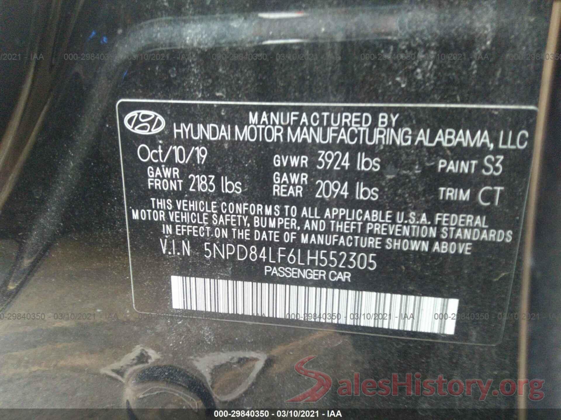 5NPD84LF6LH552305 2020 HYUNDAI ELANTRA