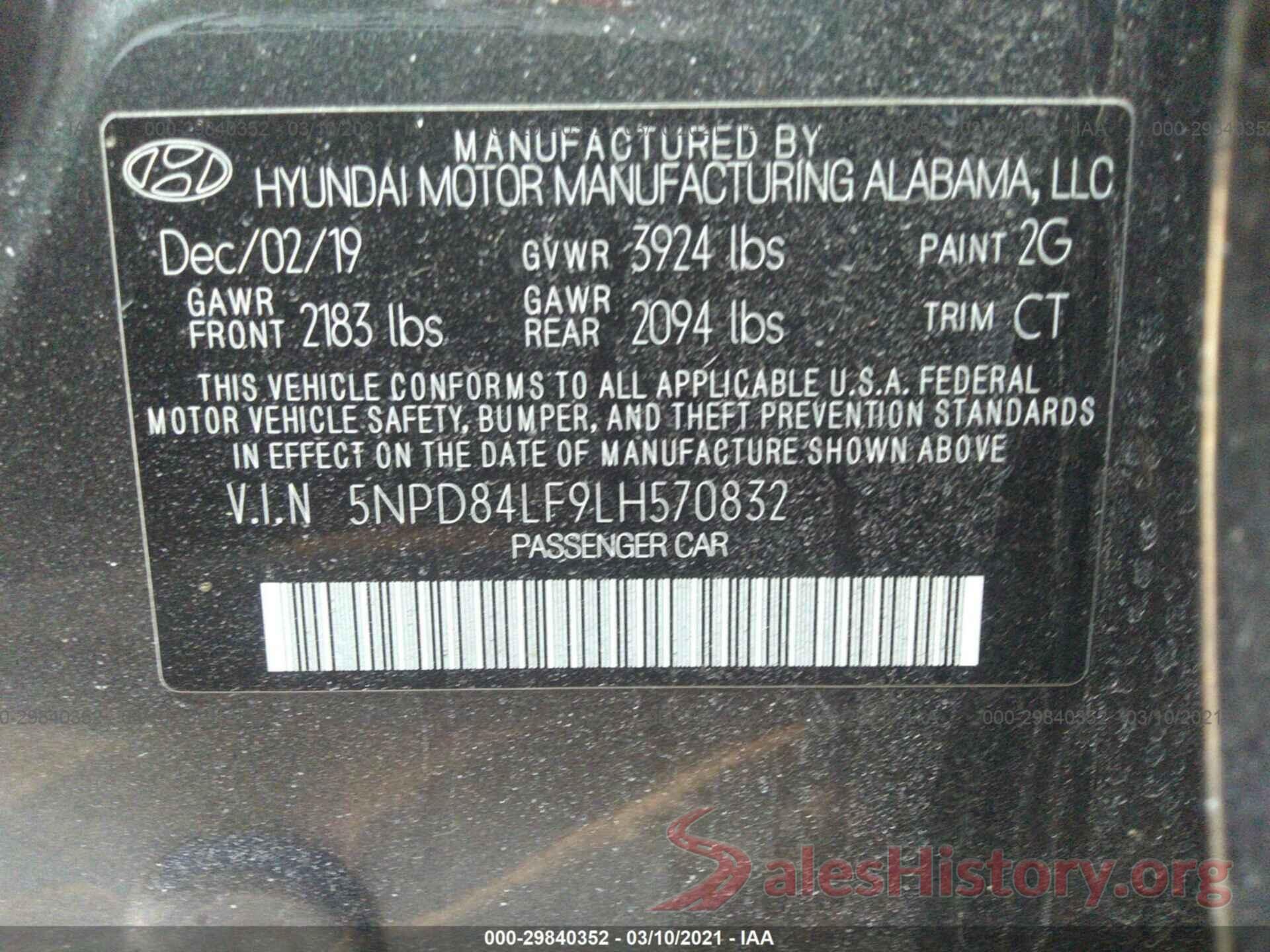 5NPD84LF9LH570832 2020 HYUNDAI ELANTRA