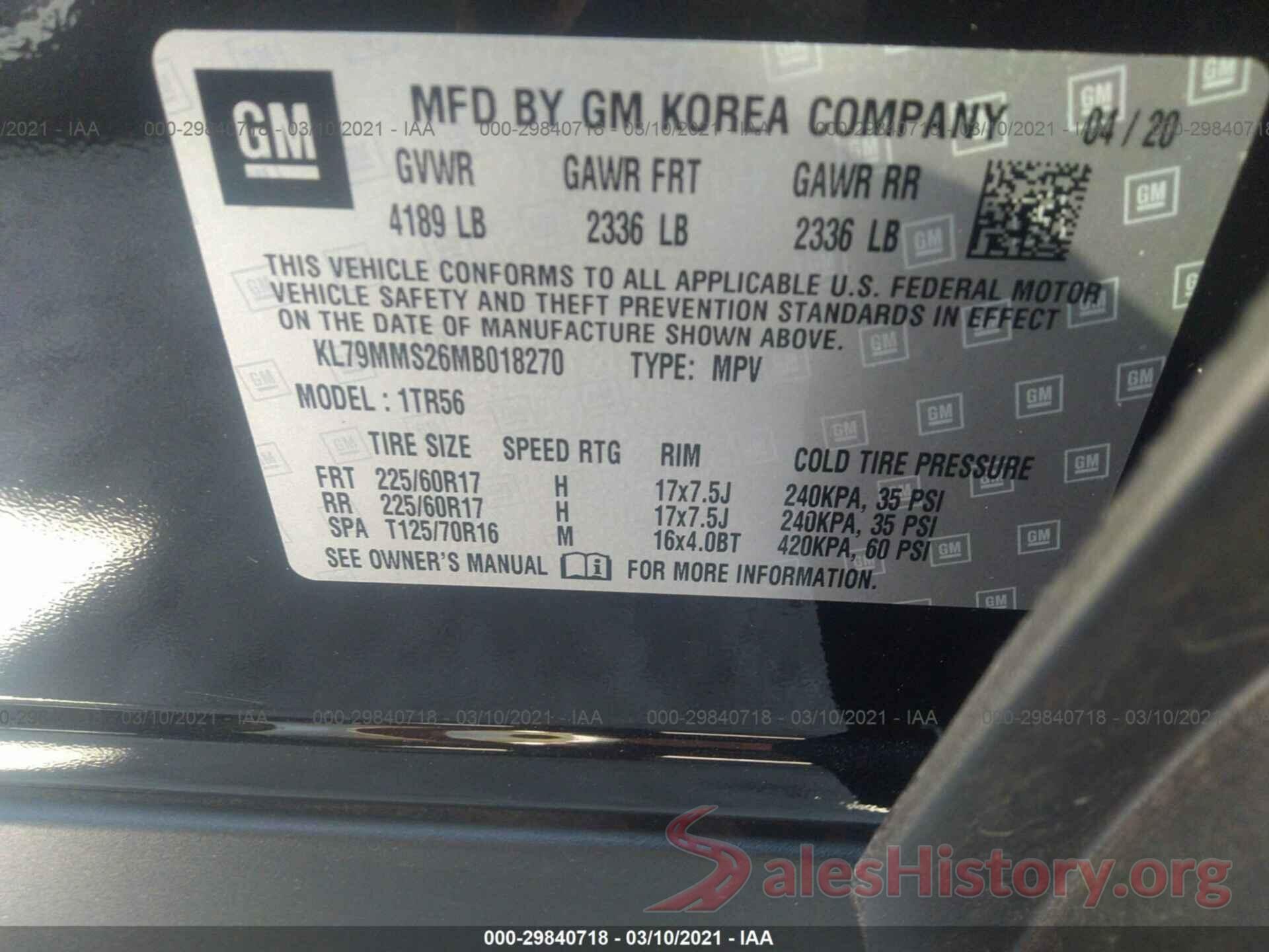 KL79MMS26MB018270 2021 CHEVROLET TRAILBLAZER