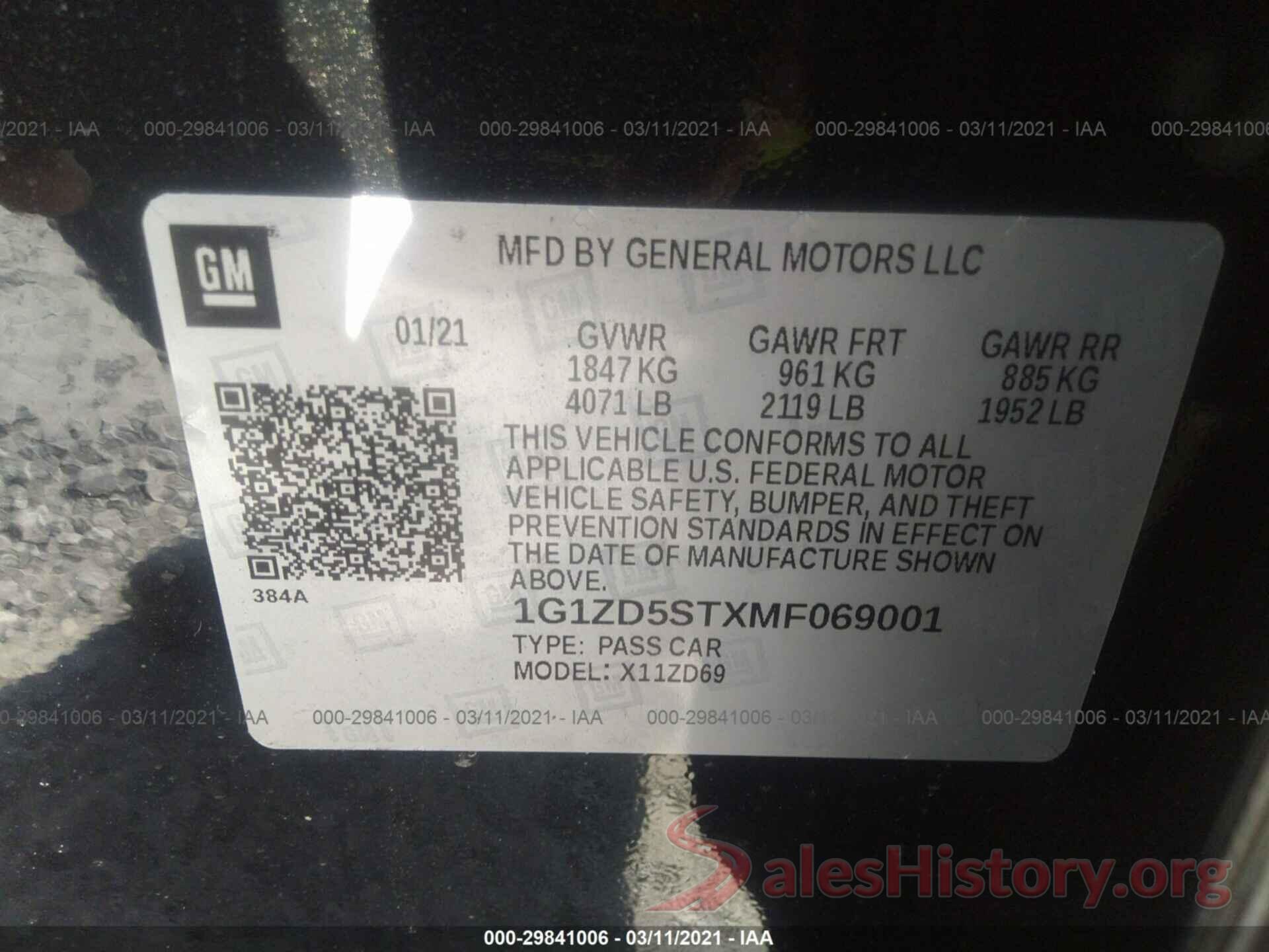 1G1ZD5STXMF069001 2021 CHEVROLET MALIBU