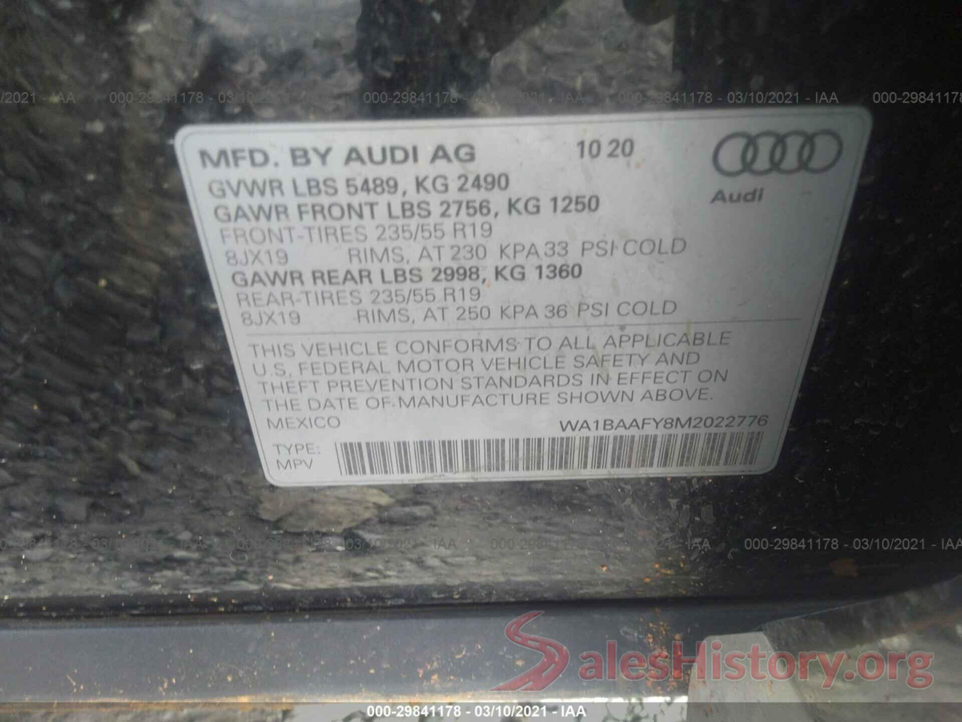 WA1BAAFY8M2022776 2021 AUDI Q5