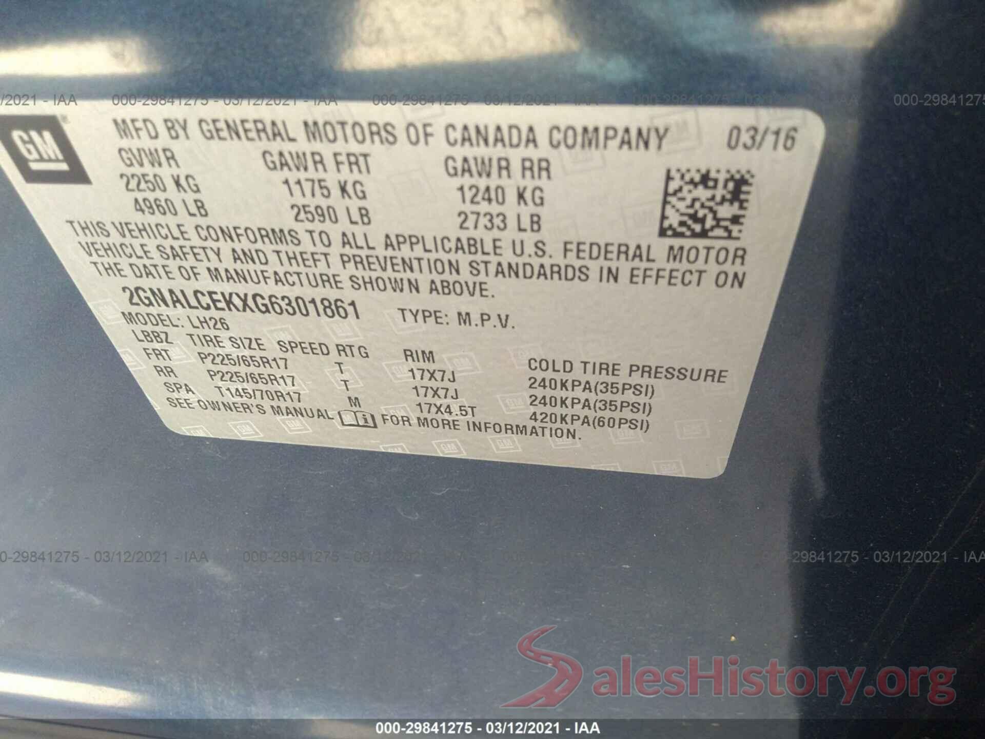 2GNALCEKXG6301861 2016 CHEVROLET EQUINOX