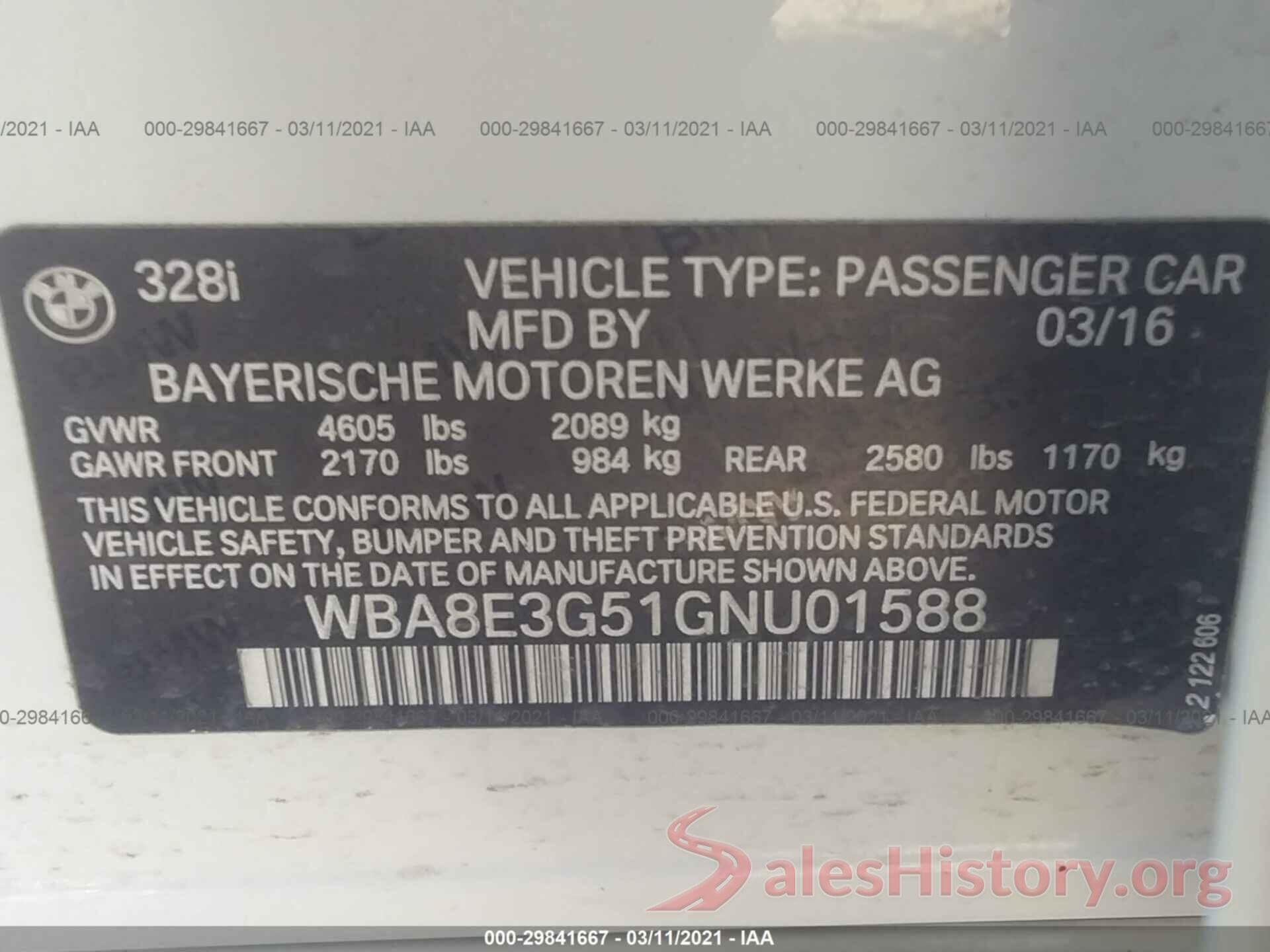 WBA8E3G51GNU01588 2016 BMW 3 SERIES