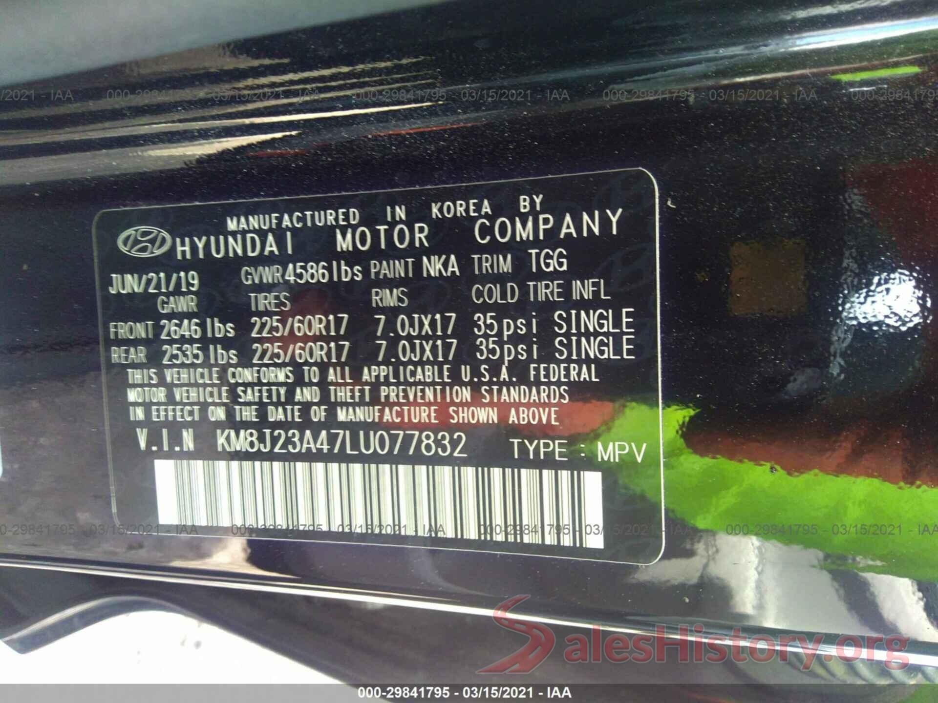 KM8J23A47LU077832 2020 HYUNDAI TUCSON