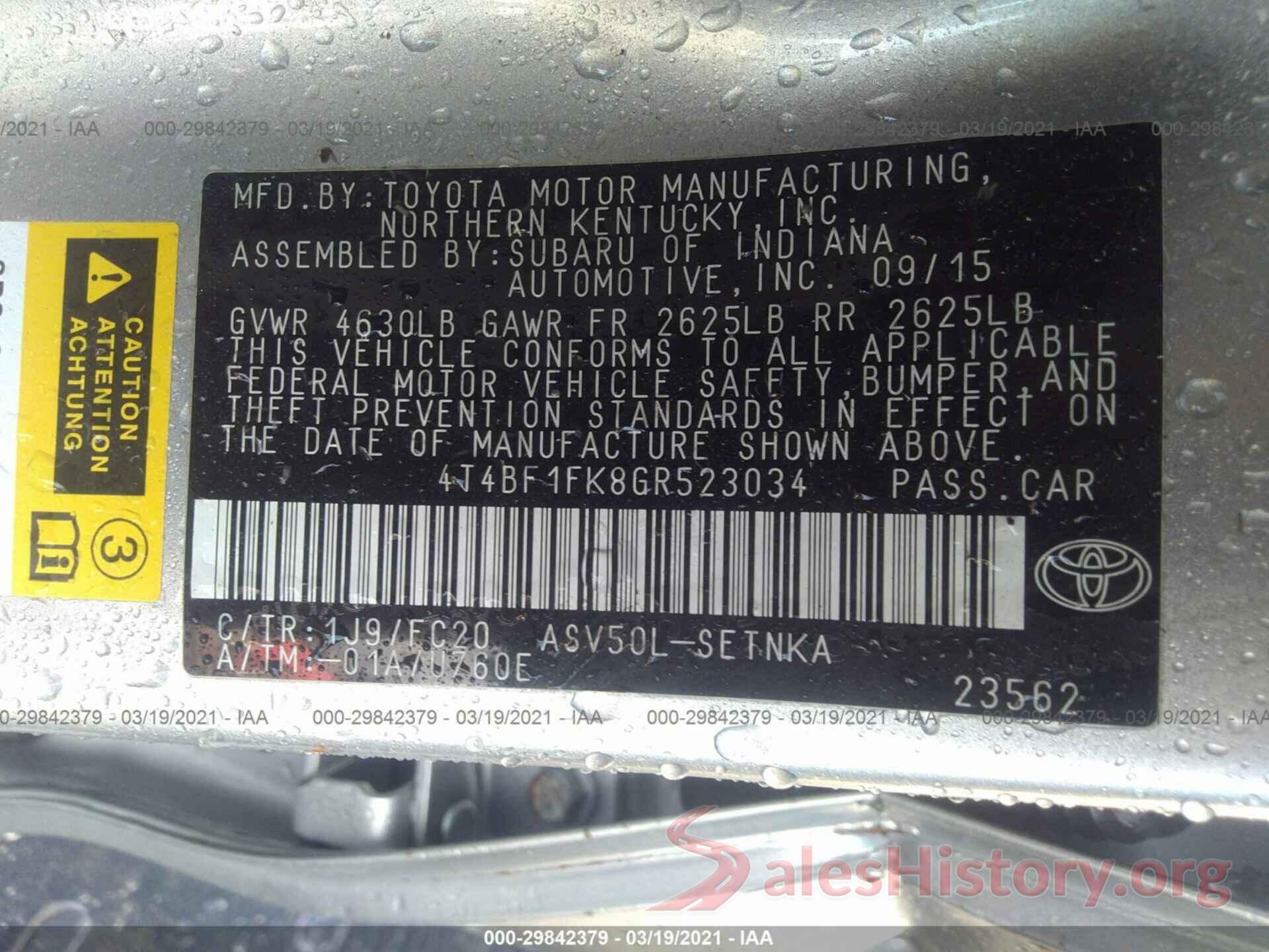 4T4BF1FK8GR523034 2016 TOYOTA CAMRY