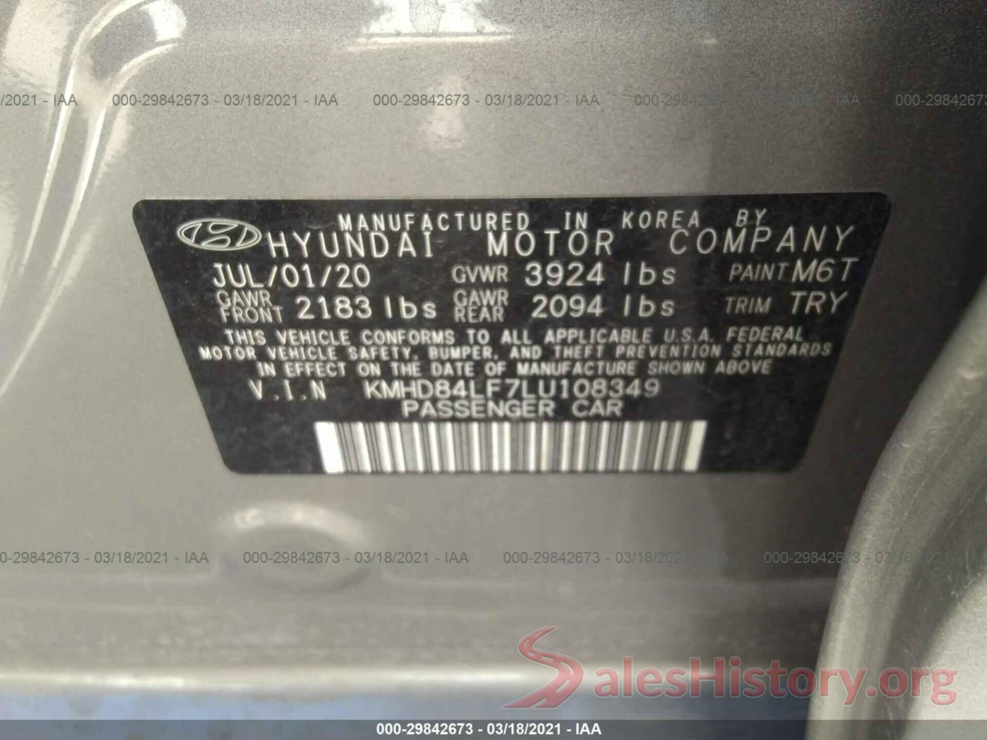 KMHD84LF7LU108349 2020 HYUNDAI ELANTRA