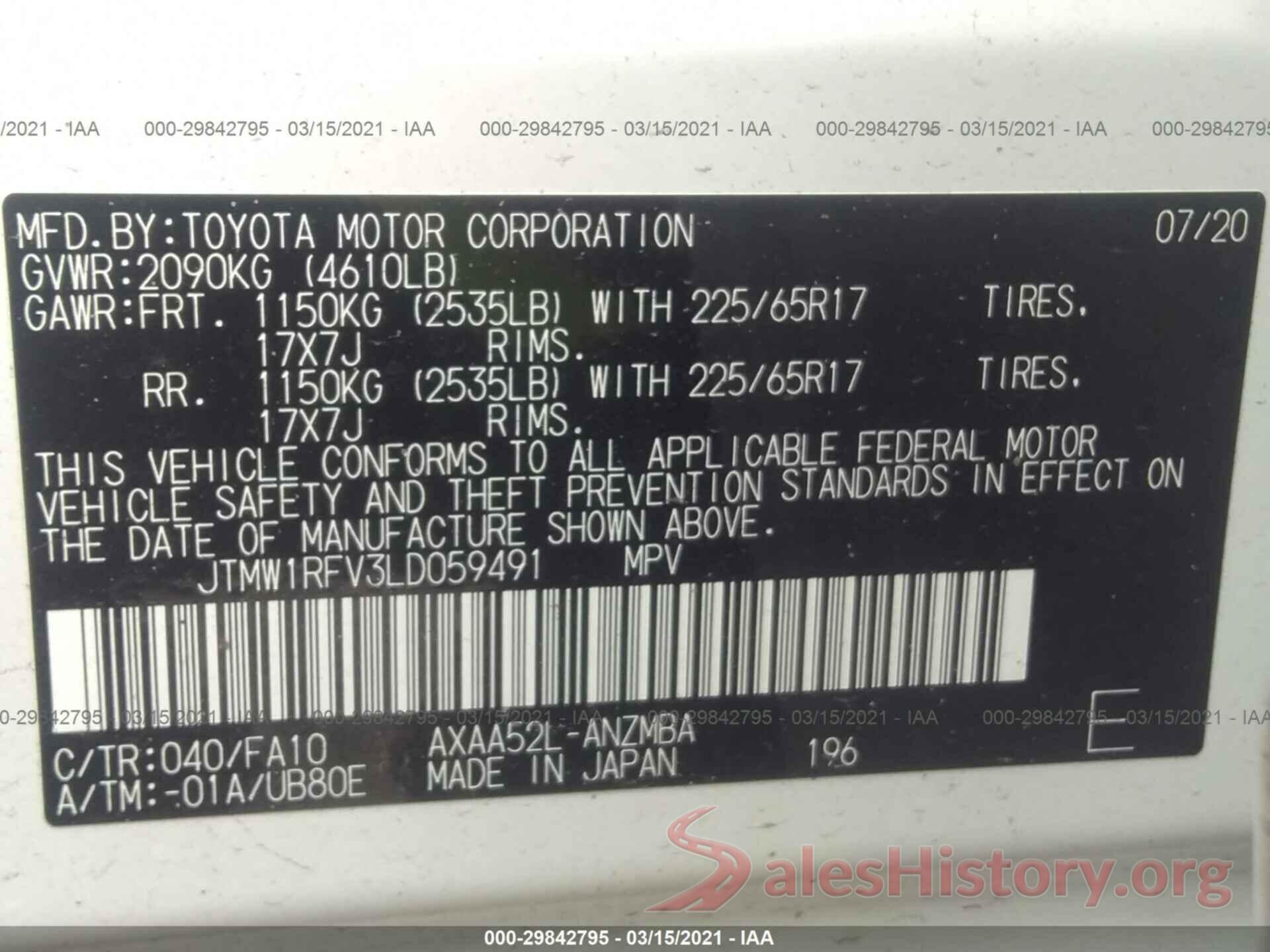 JTMW1RFV3LD059491 2020 TOYOTA RAV4