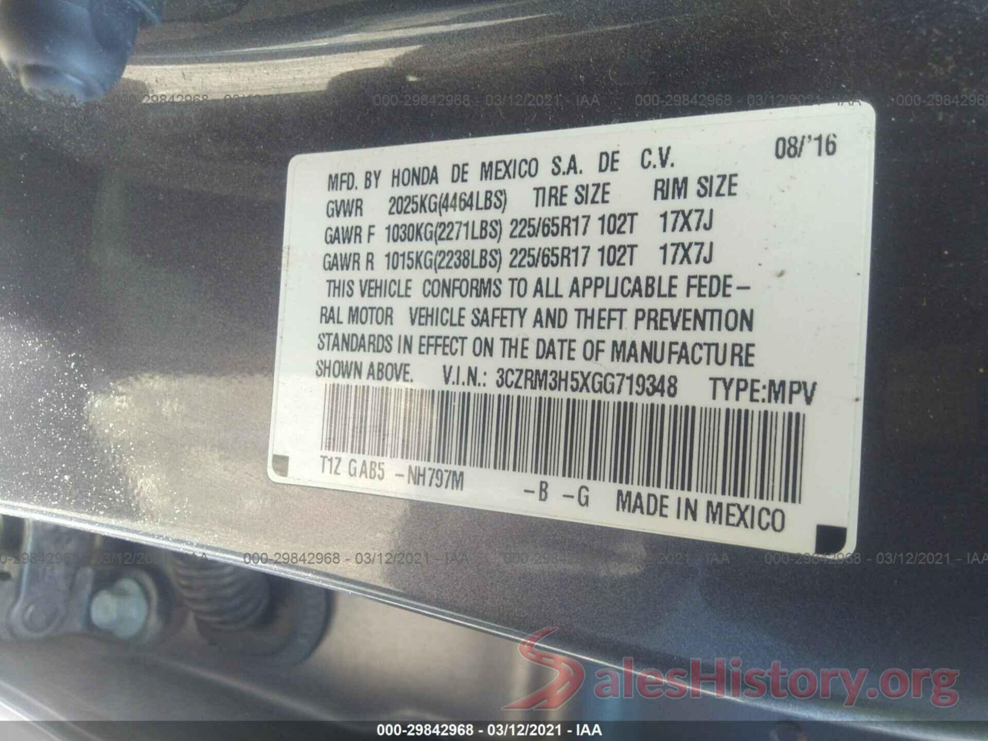 3CZRM3H5XGG719348 2016 HONDA CR-V