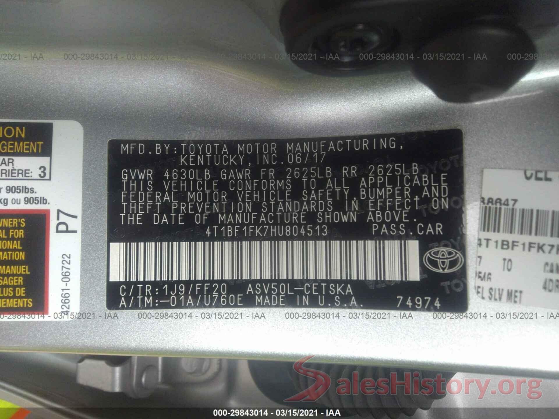 4T1BF1FK7HU804513 2017 TOYOTA CAMRY