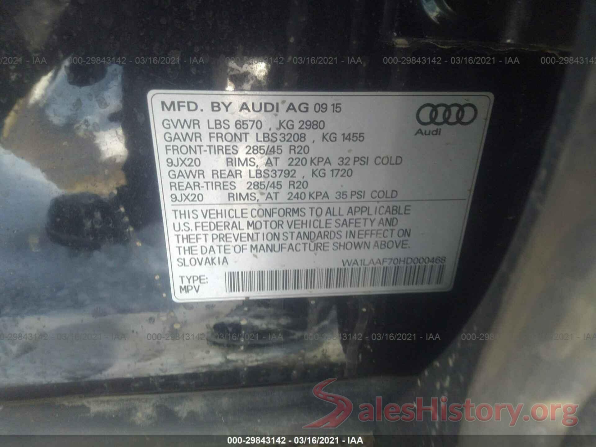 WA1LAAF70HD000468 2017 AUDI Q7