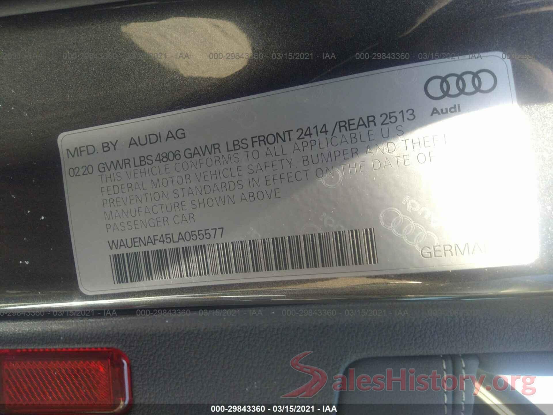 WAUENAF45LA055577 2020 AUDI A4