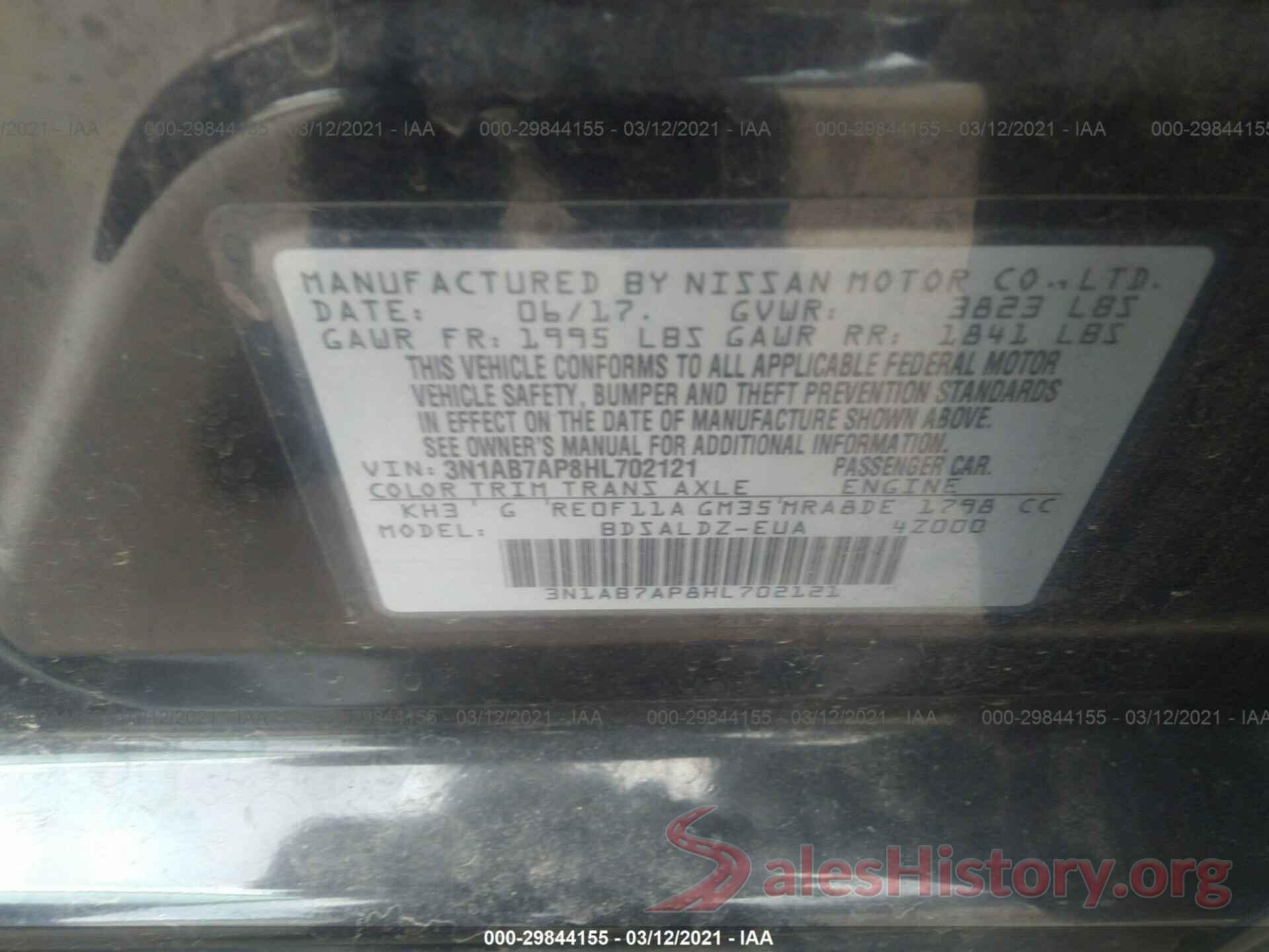 3N1AB7AP8HL702121 2017 NISSAN SENTRA