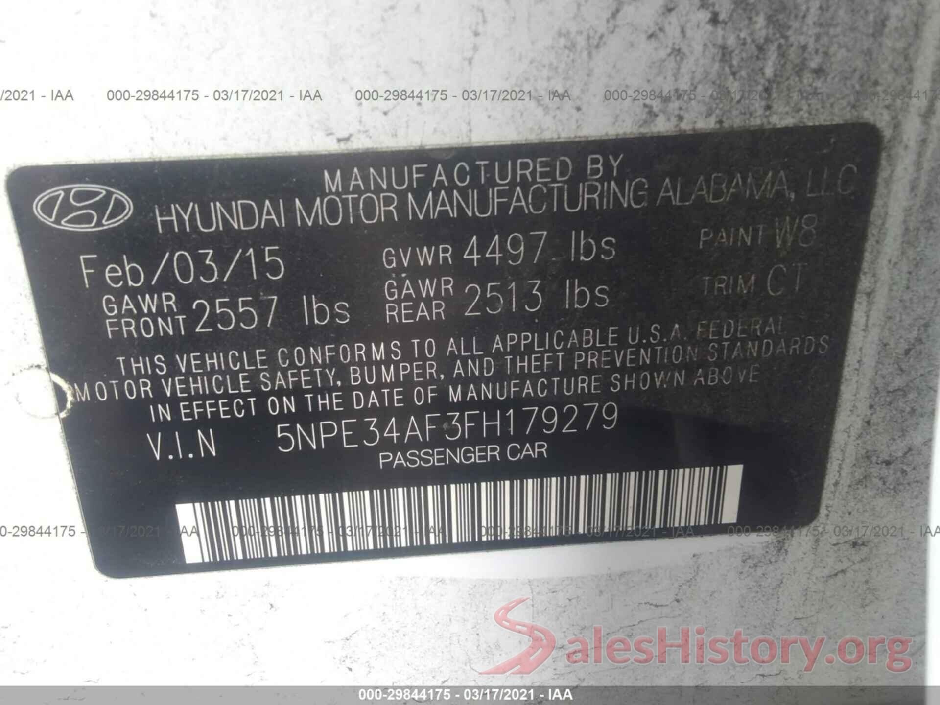 5NPE34AF3FH179279 2015 HYUNDAI SONATA