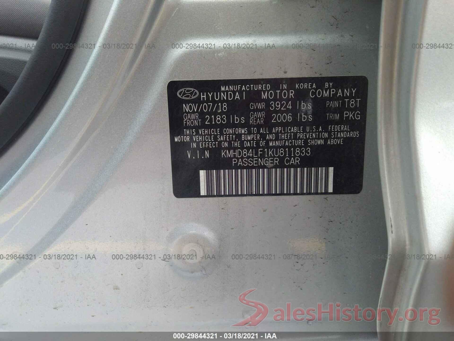 KMHD84LF1KU811833 2019 HYUNDAI ELANTRA