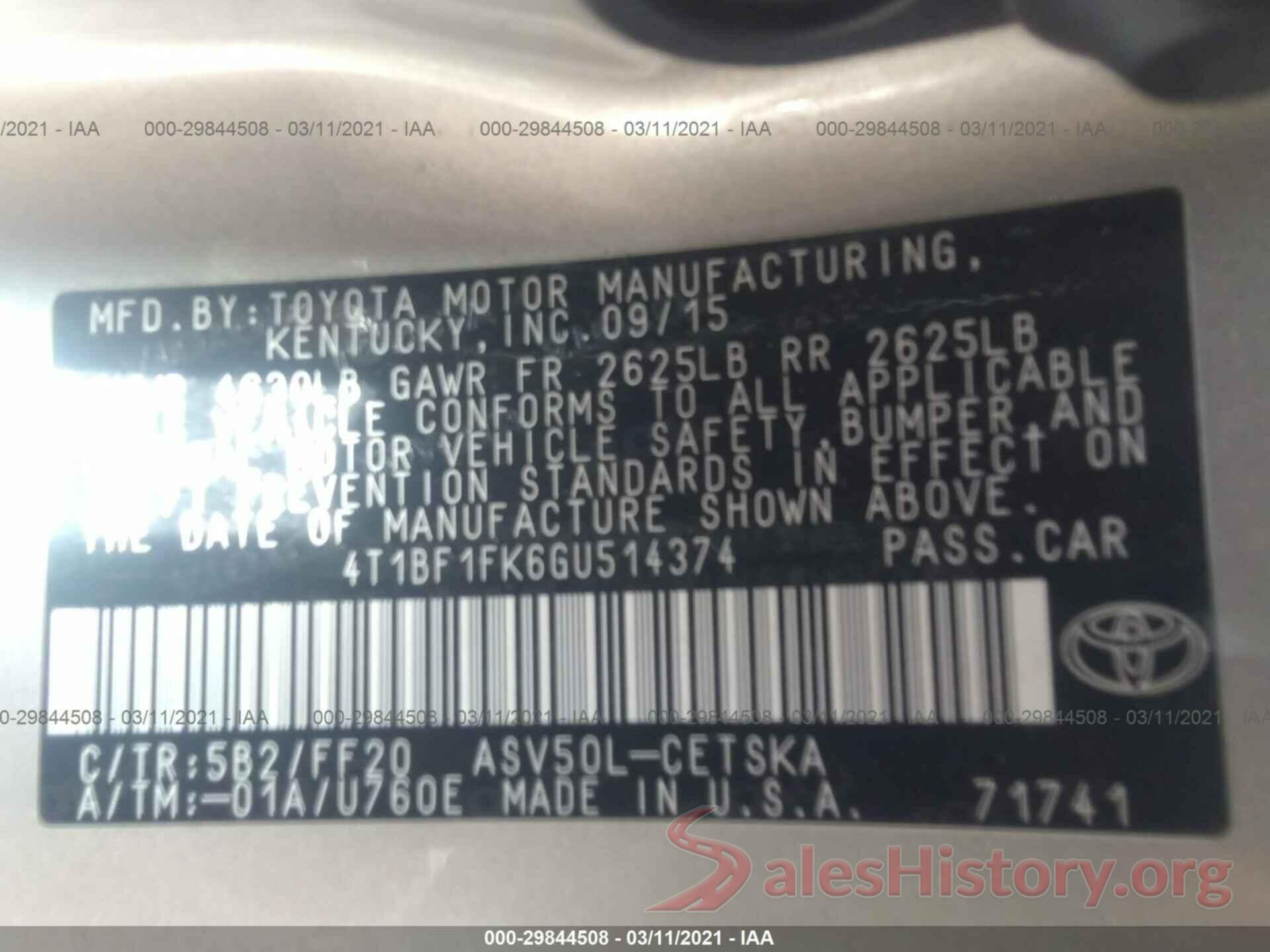 4T1BF1FK6GU514374 2016 TOYOTA CAMRY