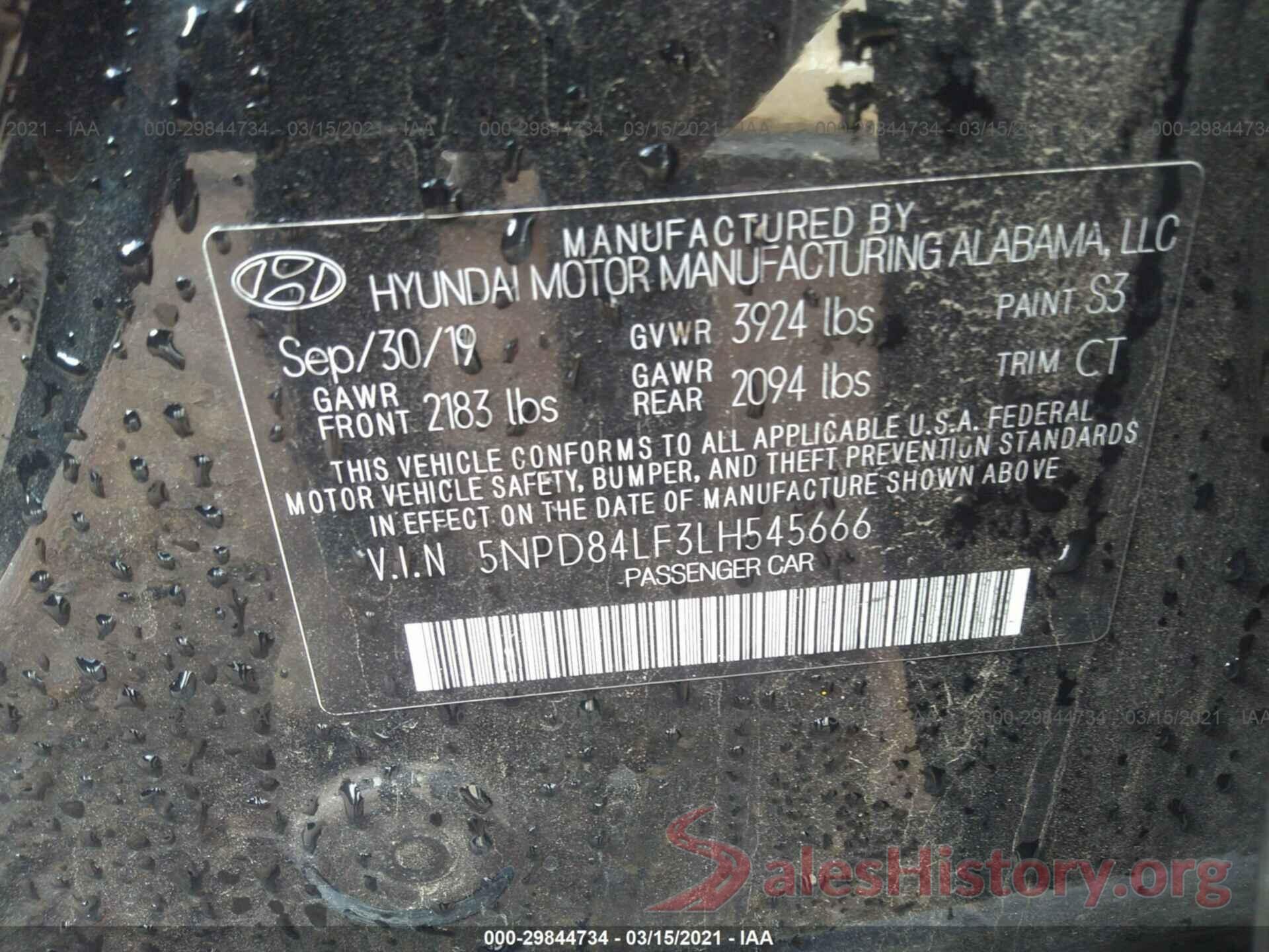 5NPD84LF3LH545666 2020 HYUNDAI ELANTRA