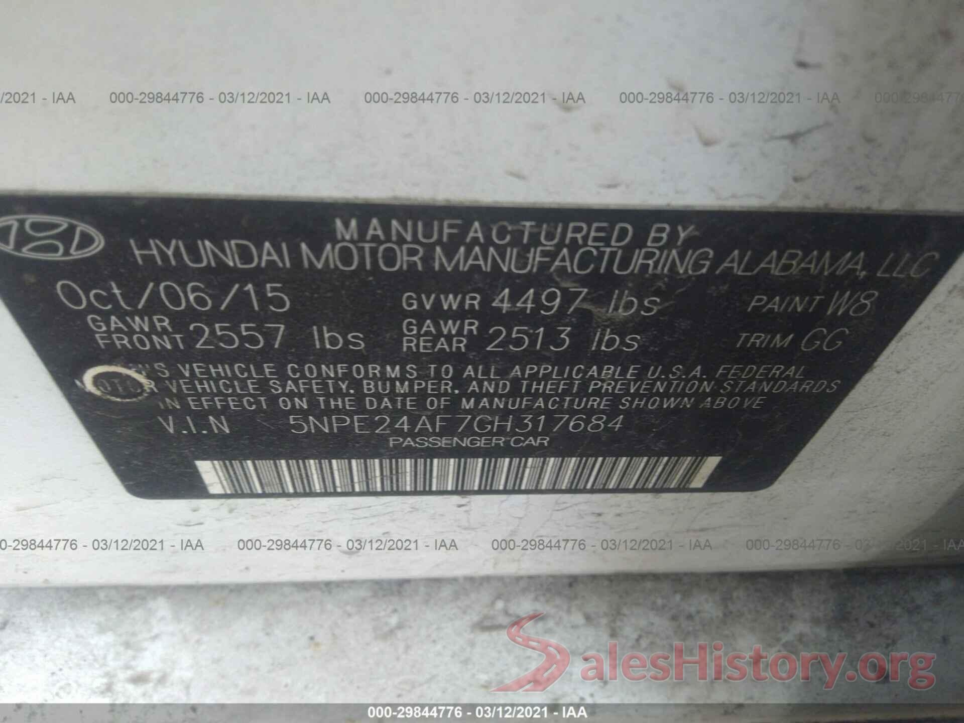 5NPE24AF7GH317684 2016 HYUNDAI SONATA